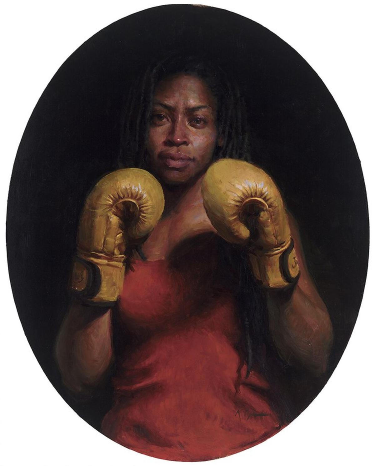 Brittany el boxeador contendiente   Pintura al óleo  Artista figurativa tejana en venta 3