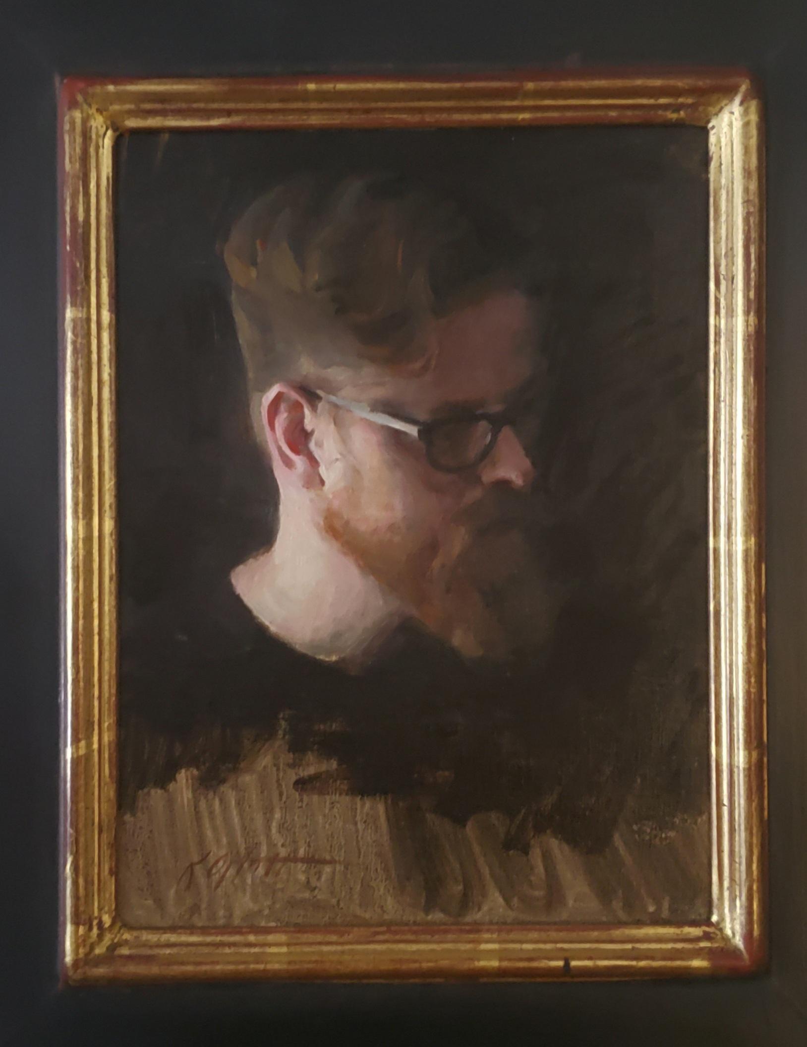 Jason, pintura al óleo , estilo Retrato, artista de Austin Texas, Figuras, Mujeres en el Arte - Portrait Painting Negro de Karen Offutt