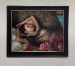 "Languishing, " Oil Painting, Reclining Female Nude