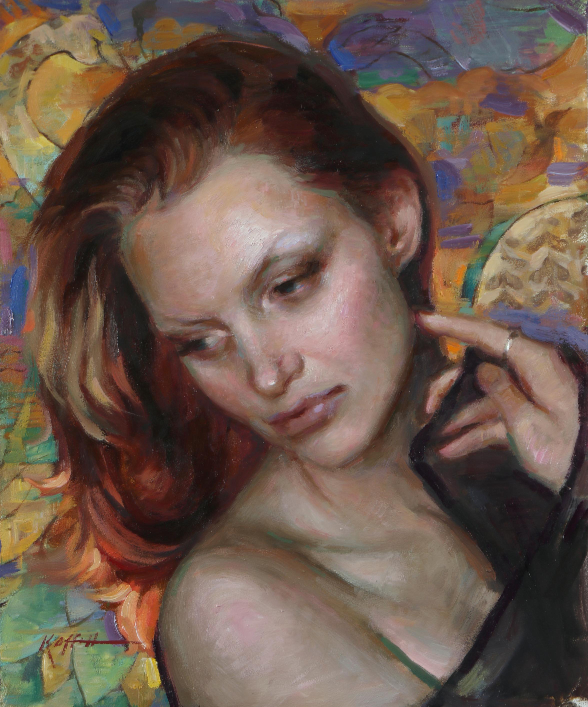 "Luster" (2024) Pittura a olio di Karen Offutt, Ritratto femminile