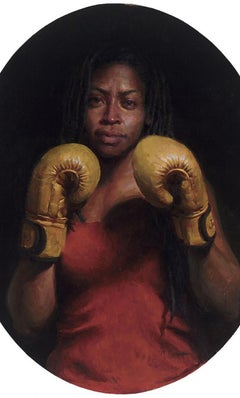 Queen Boxing Sports  Oil Painting  Female Figurative Texas Artist  Boxing Glove