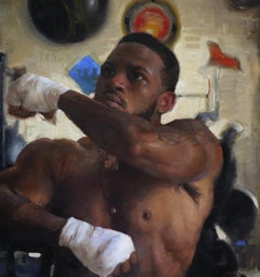 Scooby oil painting , Pro-Boxer, Oil,  Texas Artist, 18 x 18 , Portrait