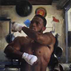 Scooby oil painting , Pro-Boxer, Oil,  Texas Artist, 18 x 18 , Portrait