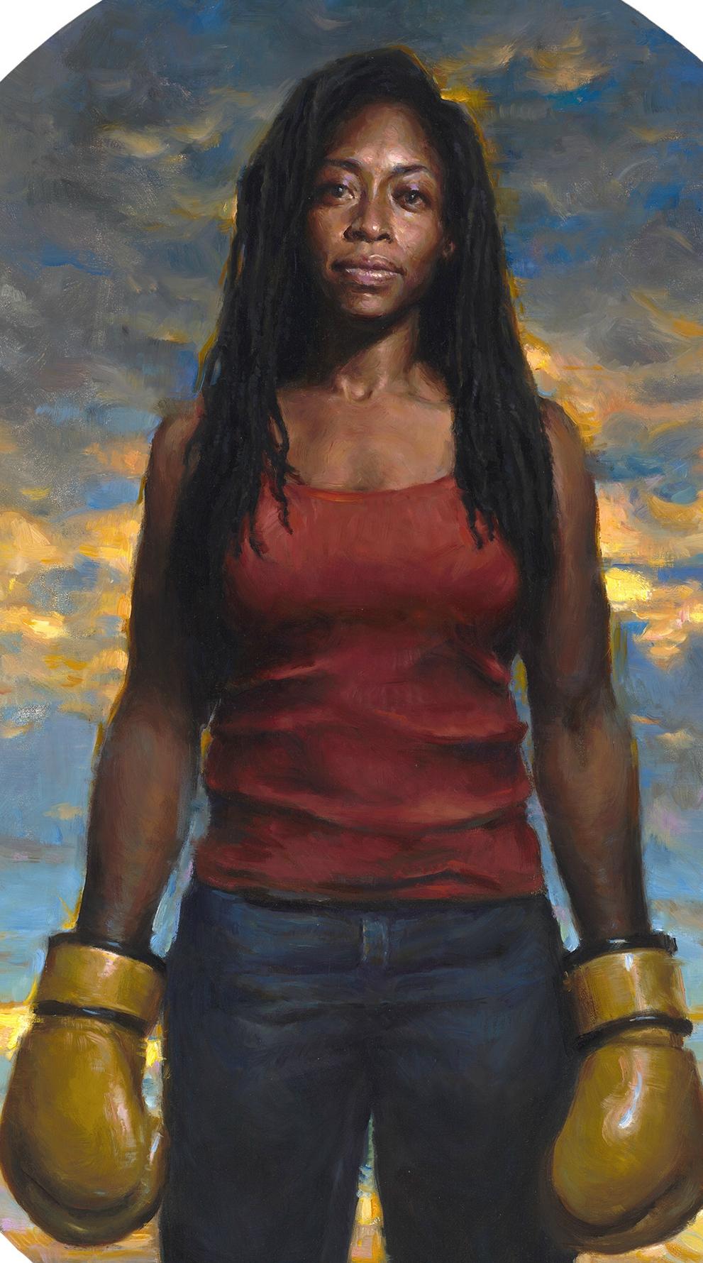 La forza interiore, Pittura a olio , Figurativa , Artista texano, Boxe, Austin - Painting Impressionismo di Karen Offutt