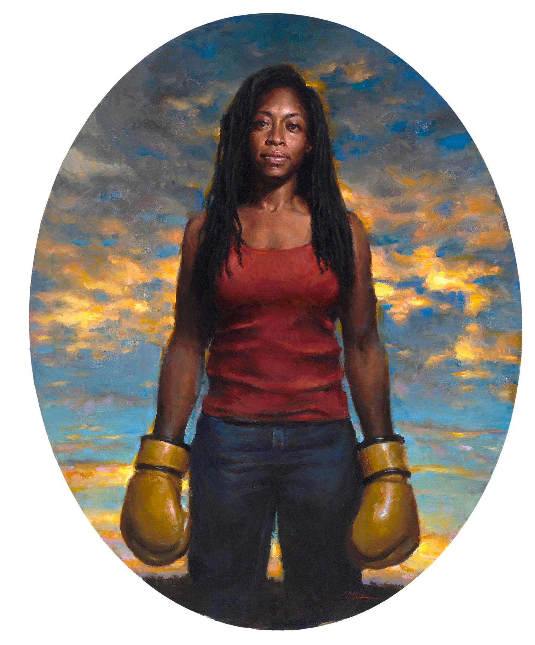Karen Offutt si avvicina a The Strength Within 30 x 26 ovale, olio su tavola con una sensibilità atmosferica che combina forma, linea tonale e colore.   Karen è conosciuta soprattutto per i suoi dipinti figurativi.  Karen Offutt ha  ha sempre amato