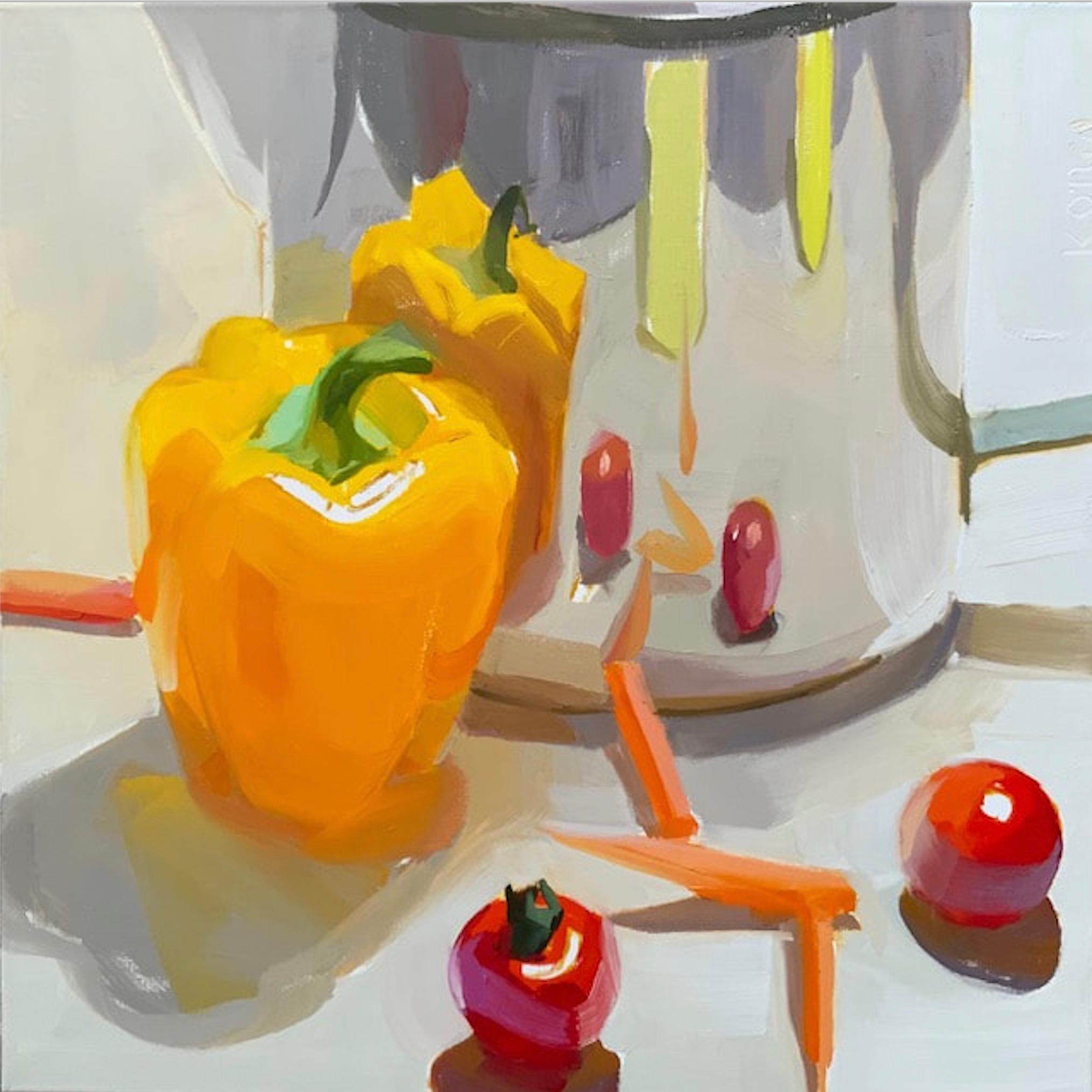 Karen O'Neil Still-Life Painting - Yellow Pepper & Coffeepot