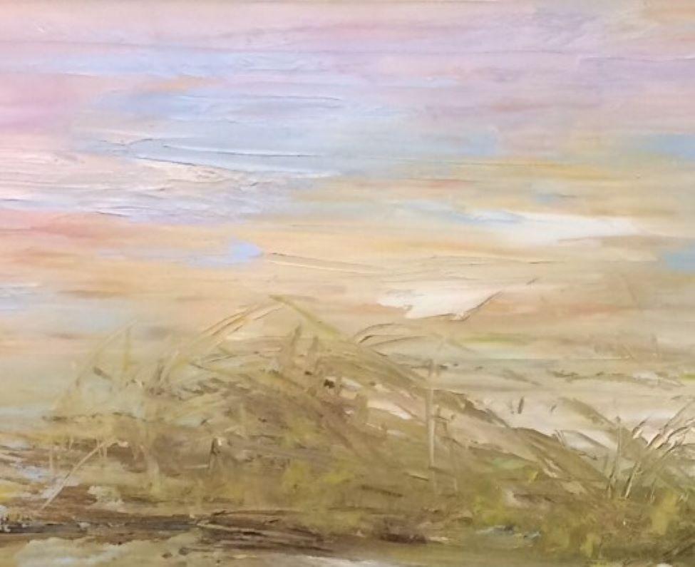 Paysage abstrait original, coquillages lavés au soleil - Marron Abstract Painting par Karen Ponelli