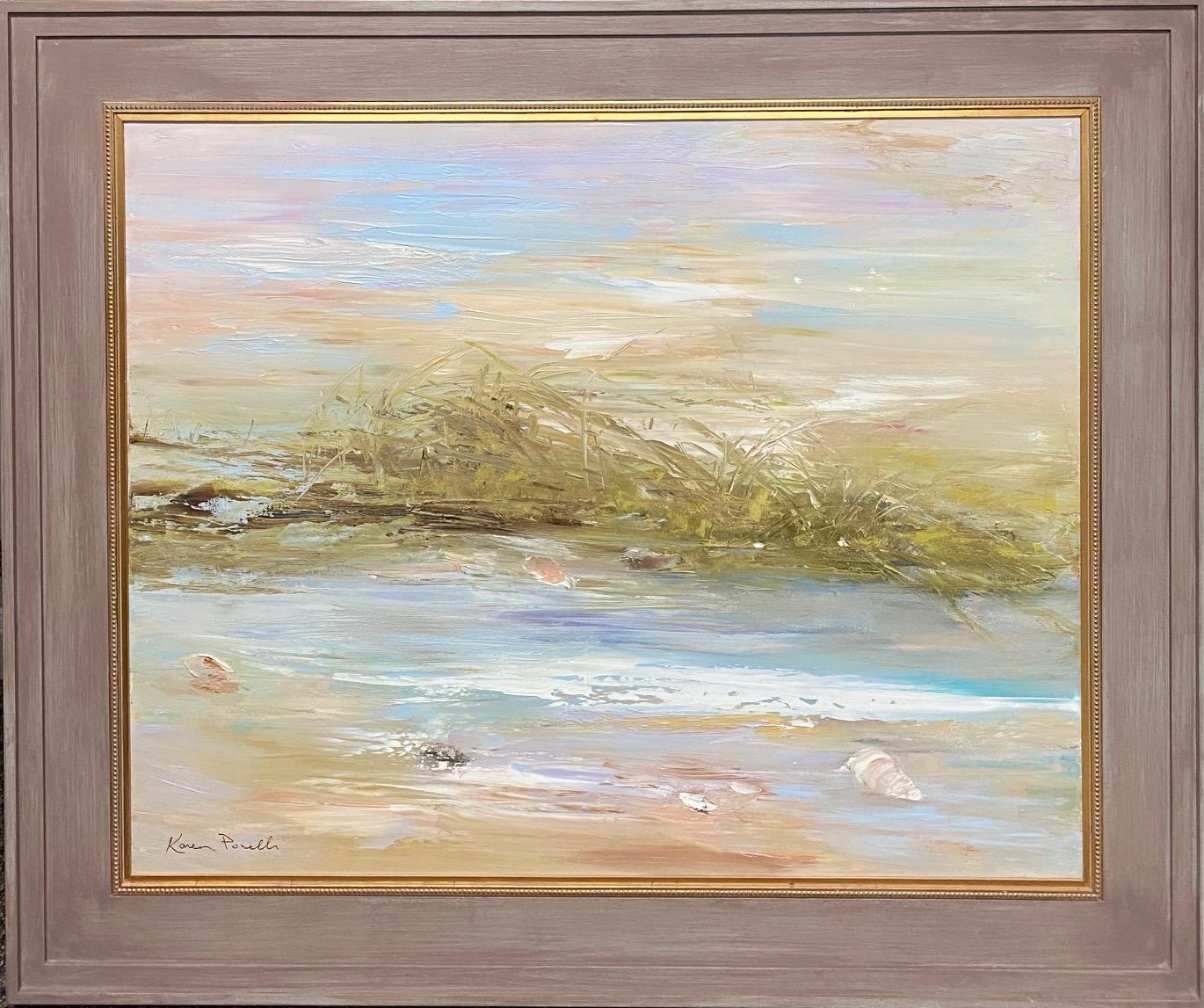 Karen Ponelli Abstract Painting - Sun Washed Seashells, original 24x30 abstract expressionist marine landscape