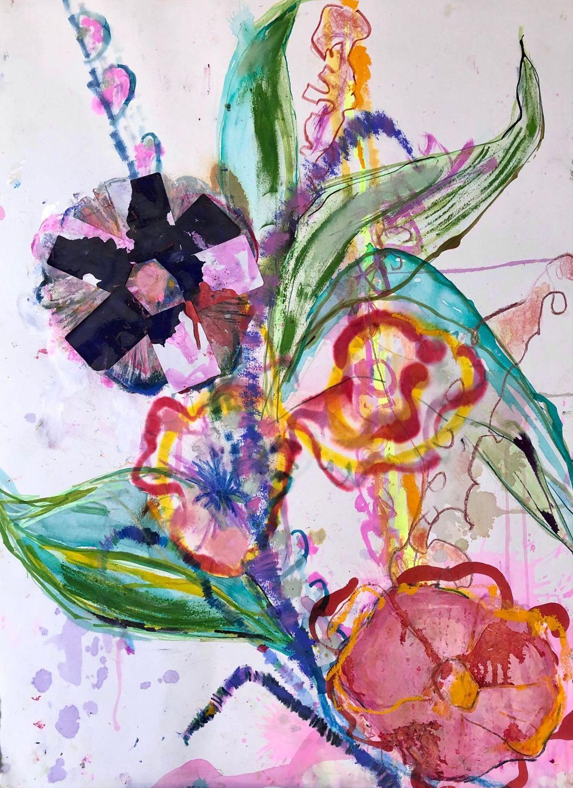 Karen Schwartz Abstract Painting - Late Blooms
