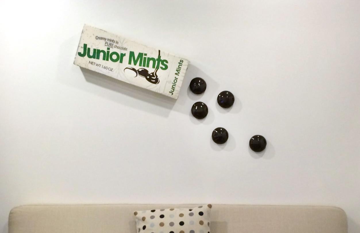 Junior Mints Wall Piece with 5 Candies - Sculpture by Karen Shapiro