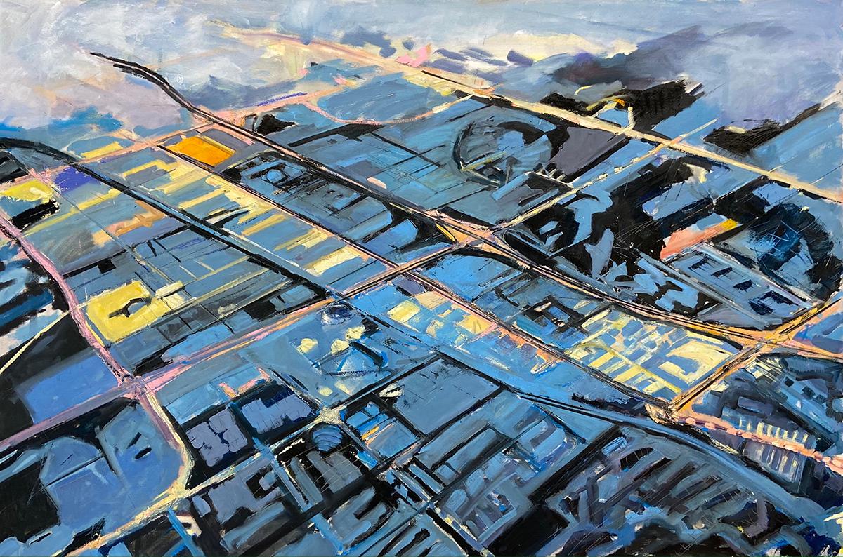 Bright Colorful Contemporary Oil Painting Abstract Cityscape Female Artist