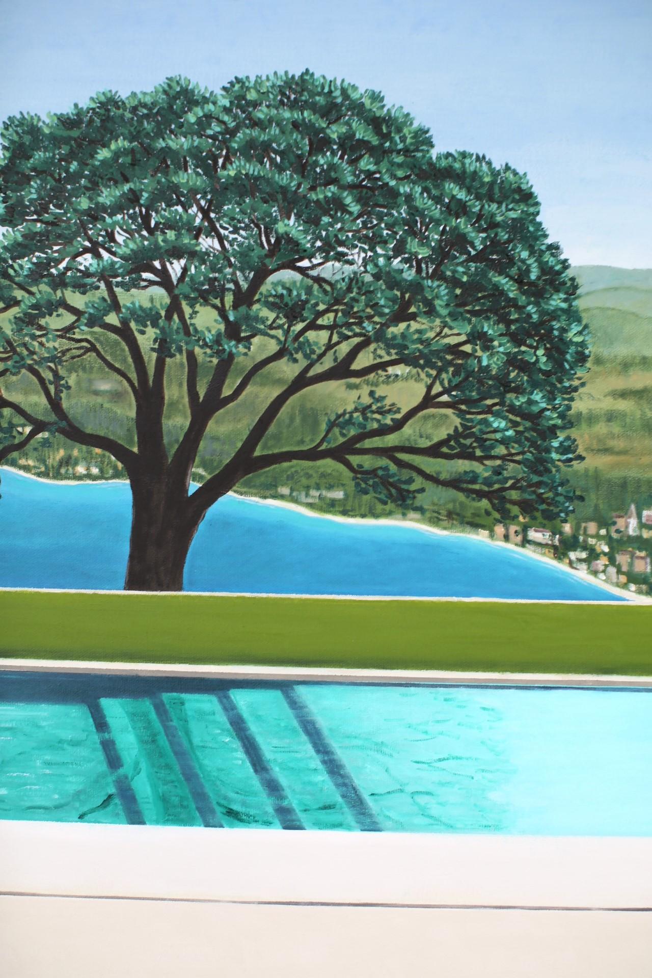 Hillside View, Interior art, Contemporary, Swimming pool  - Gray Interior Painting by Karen Lynn