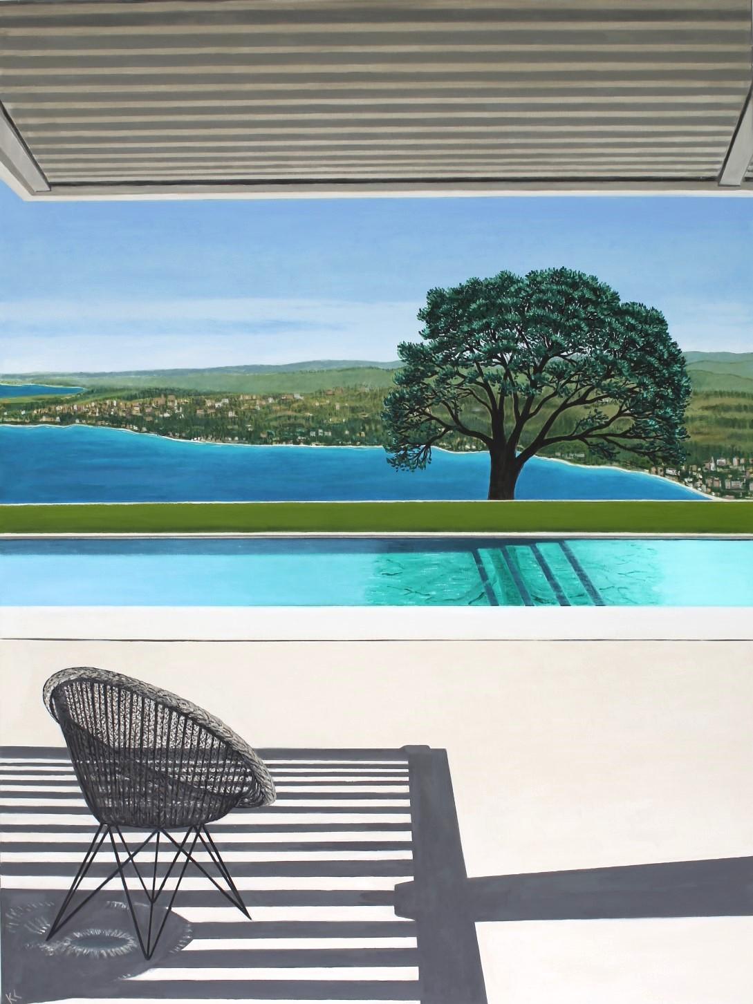 Karen Lynn Interior Painting - Hillside View, Interior art, Contemporary, Swimming pool 
