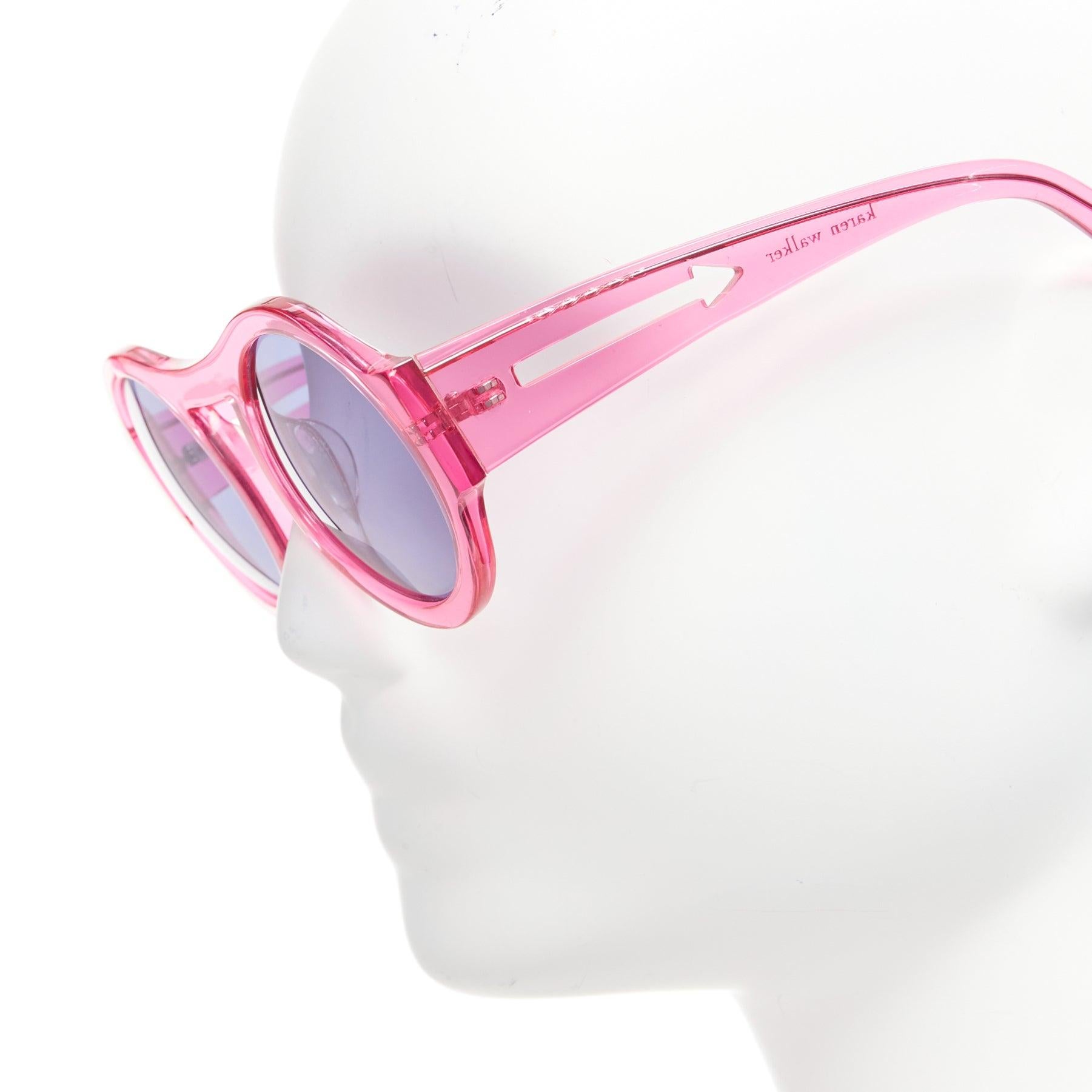 Women's KAREN WALKER Bunny 1101405 clear pink round frame dark blue lens sunglasses For Sale