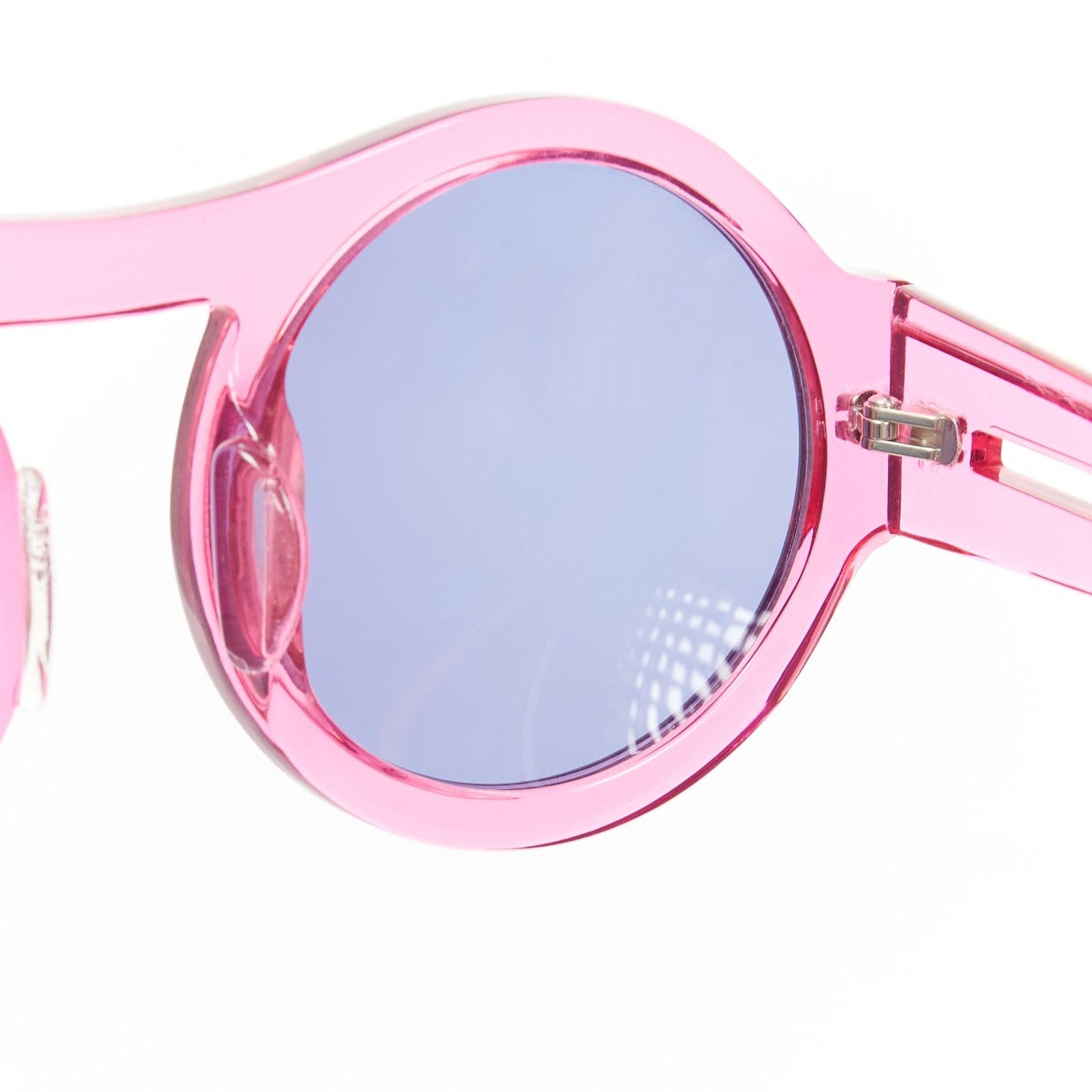 KAREN WALKER Bunny 1101405 clear pink round frame dark blue lens sunglasses For Sale 3