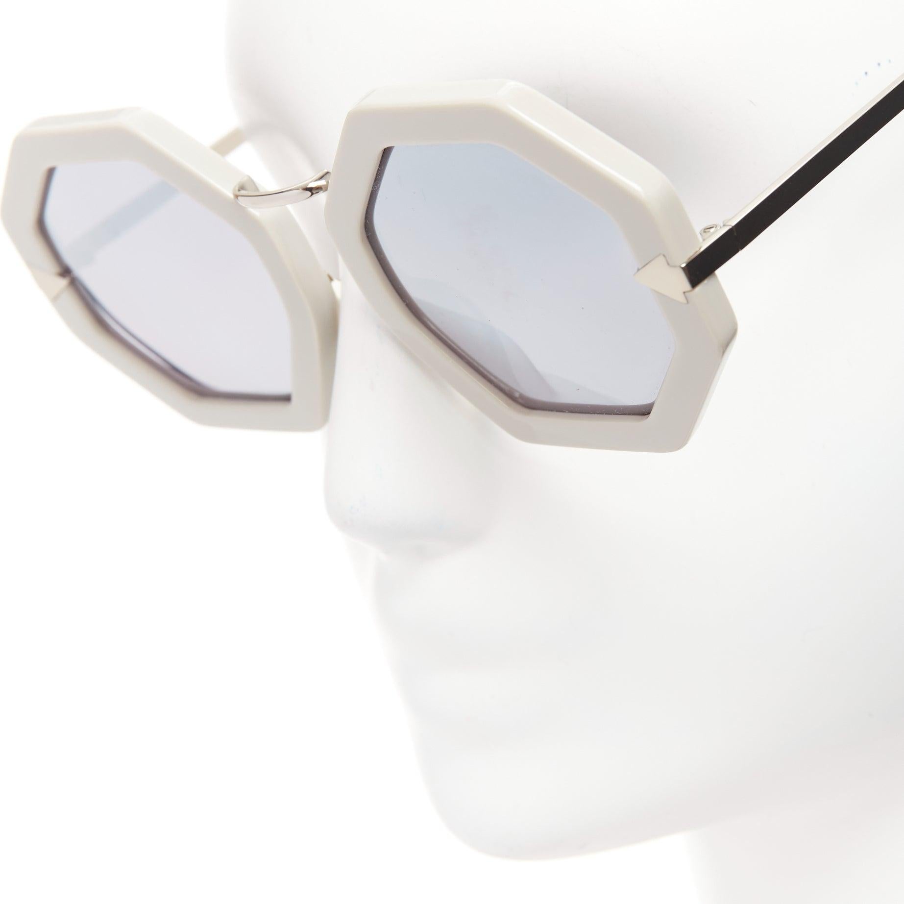 KAREN WALKER Moon Disco grey acetate handmade hexagon arrow sunglasses For Sale 1