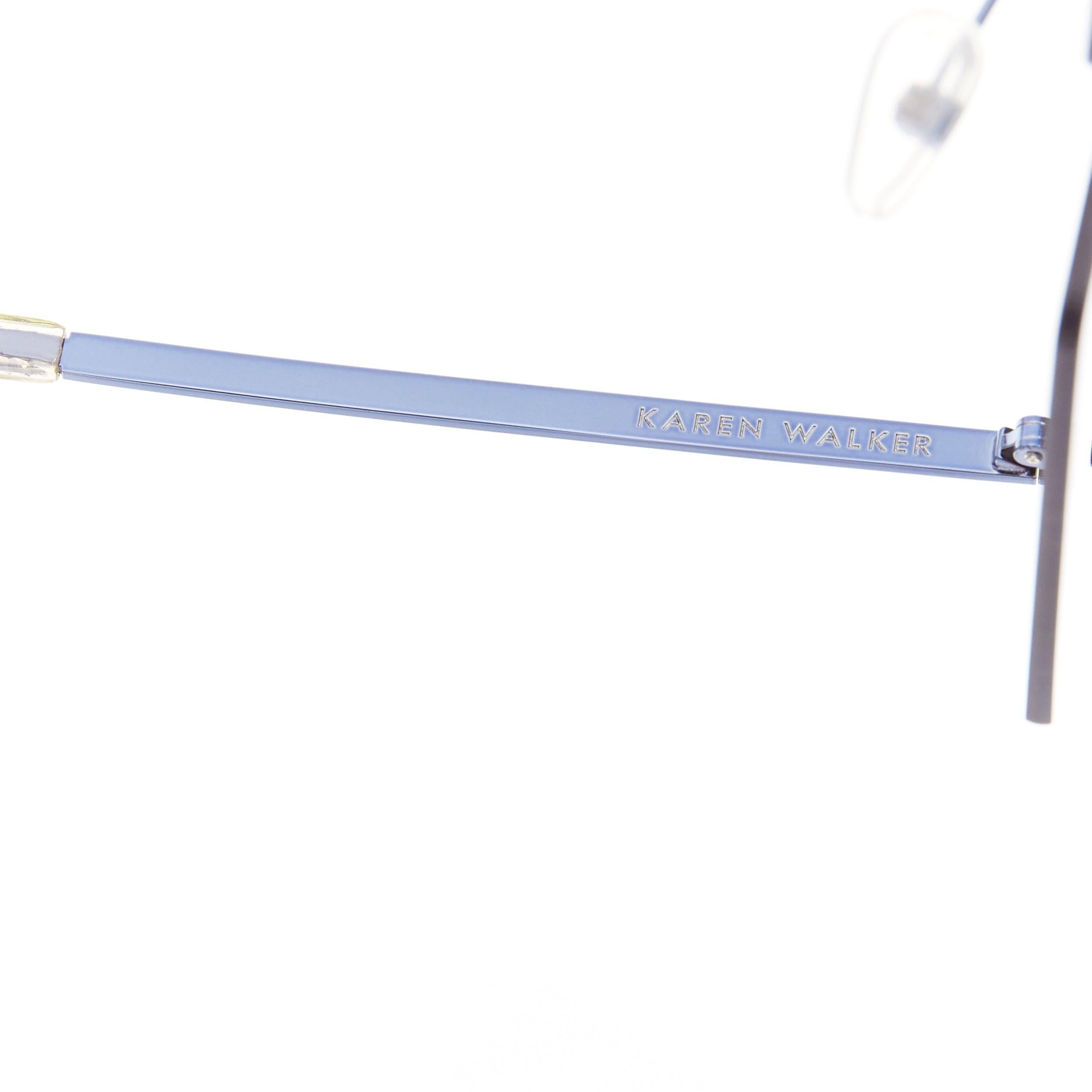 Occhiali da sole quadrati KAREN WALKER The Bird blue arrow side tint handmade in vendita 2