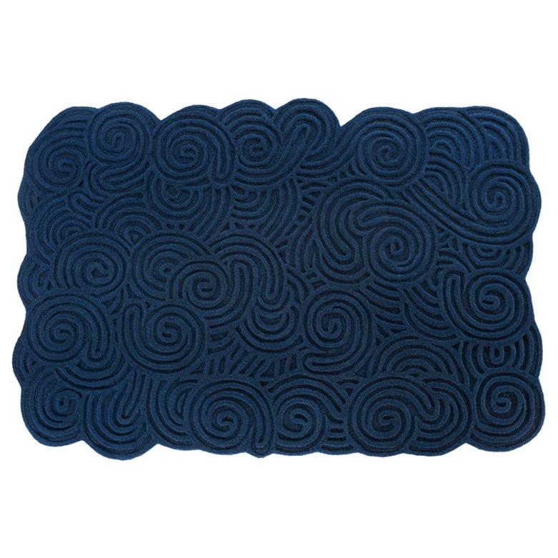 Karesansui Dark Blue Round Rug by Matteo Cibic For Sale at 1stDibs