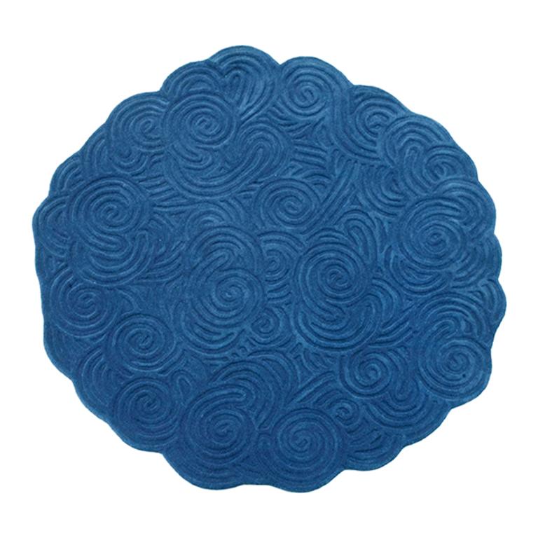 Karesansui Dark Blue Round Rug by Matteo Cibic For Sale at 1stDibs