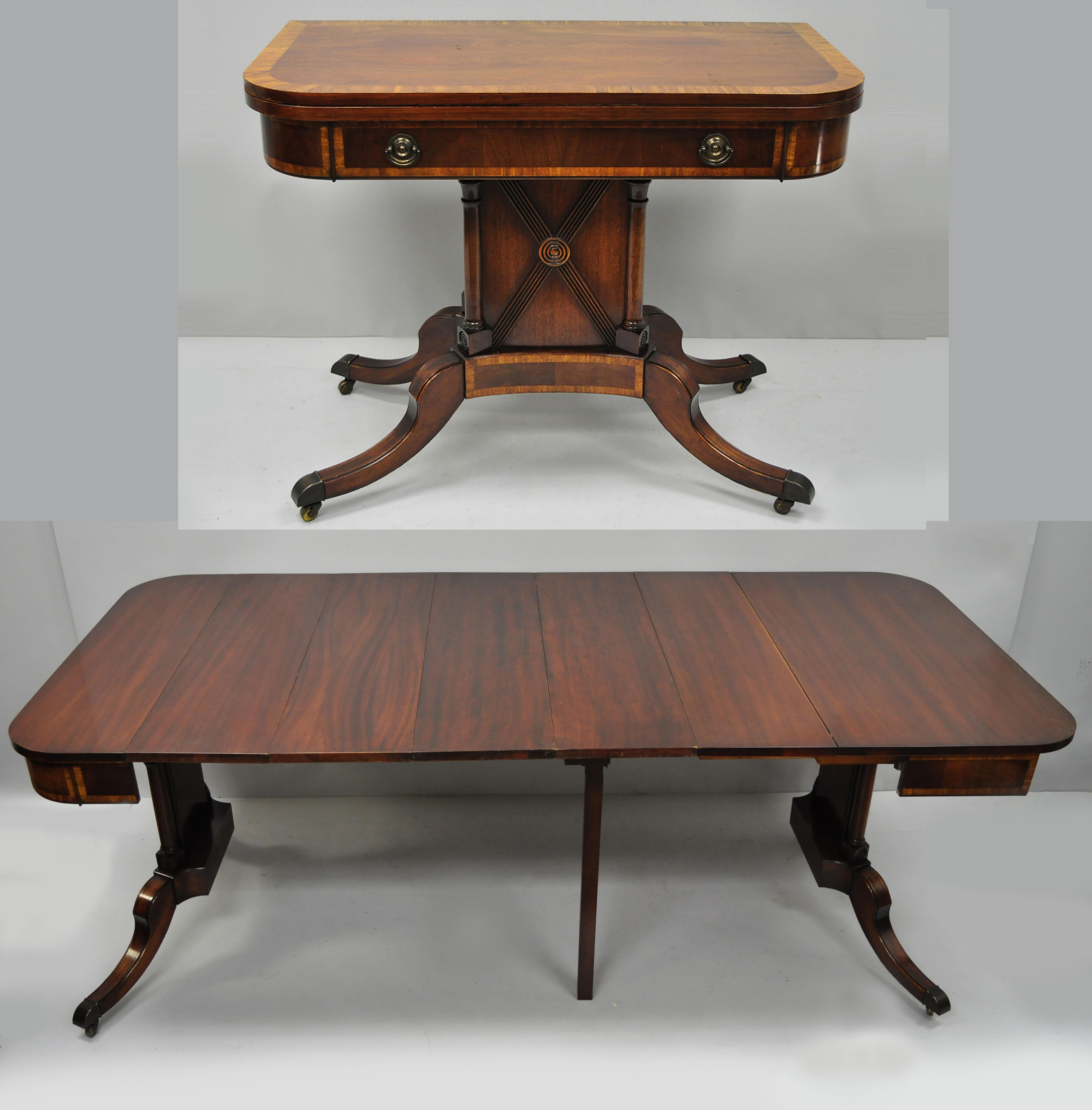Karges Banded Mahogany Regency Style Extension Dining Table Game Table Console 12