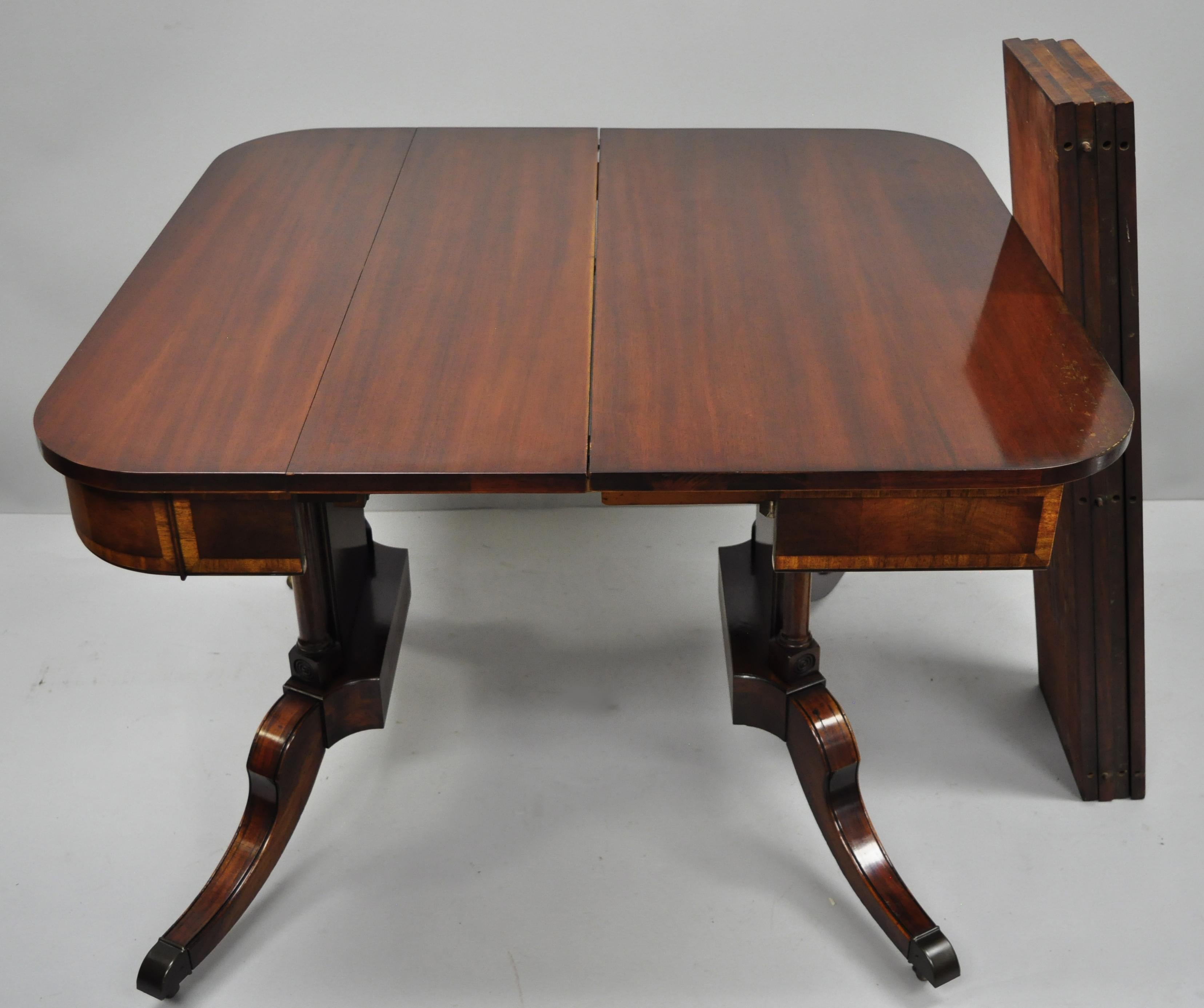 American Karges Banded Mahogany Regency Style Extension Dining Table Game Table Console