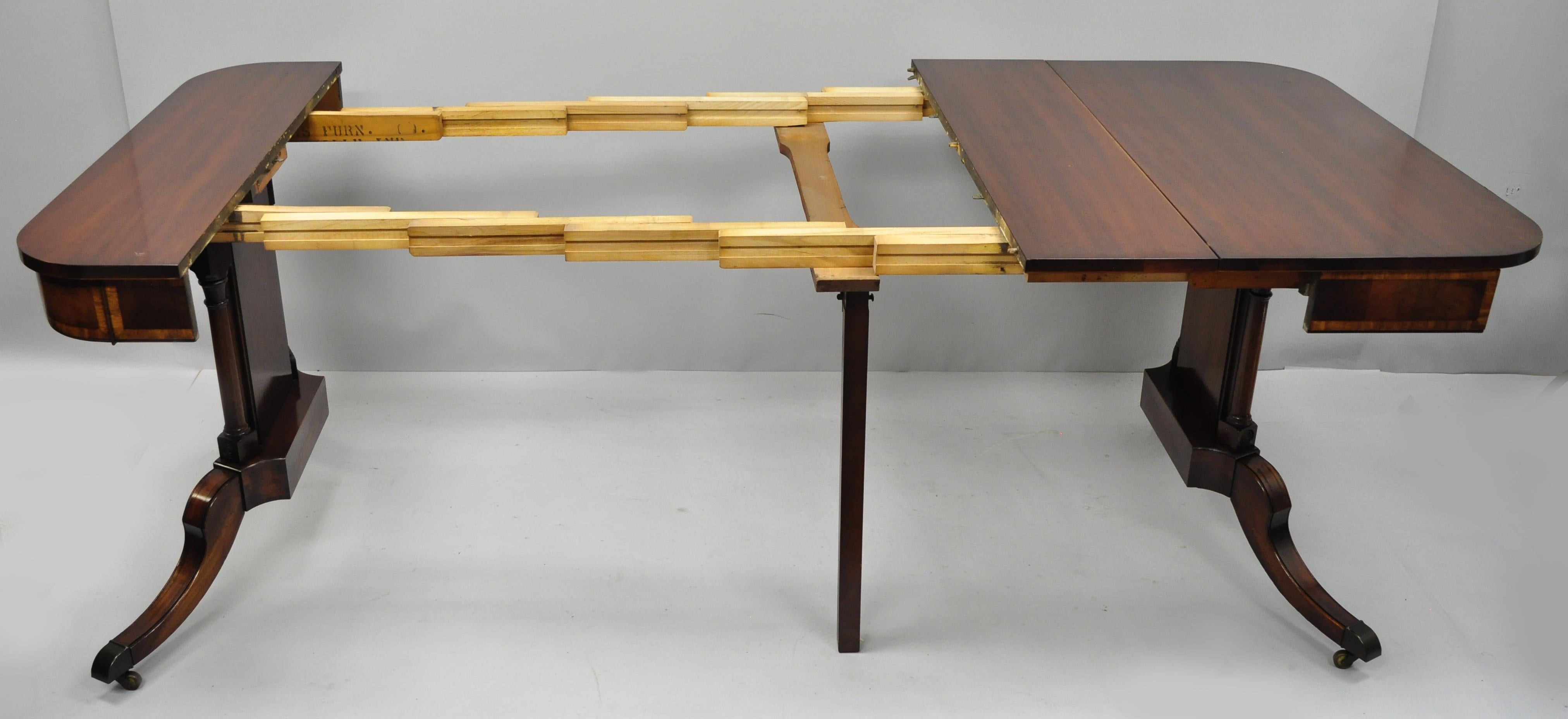 Karges Banded Mahogany Regency Style Extension Dining Table Game Table Console In Good Condition In Philadelphia, PA
