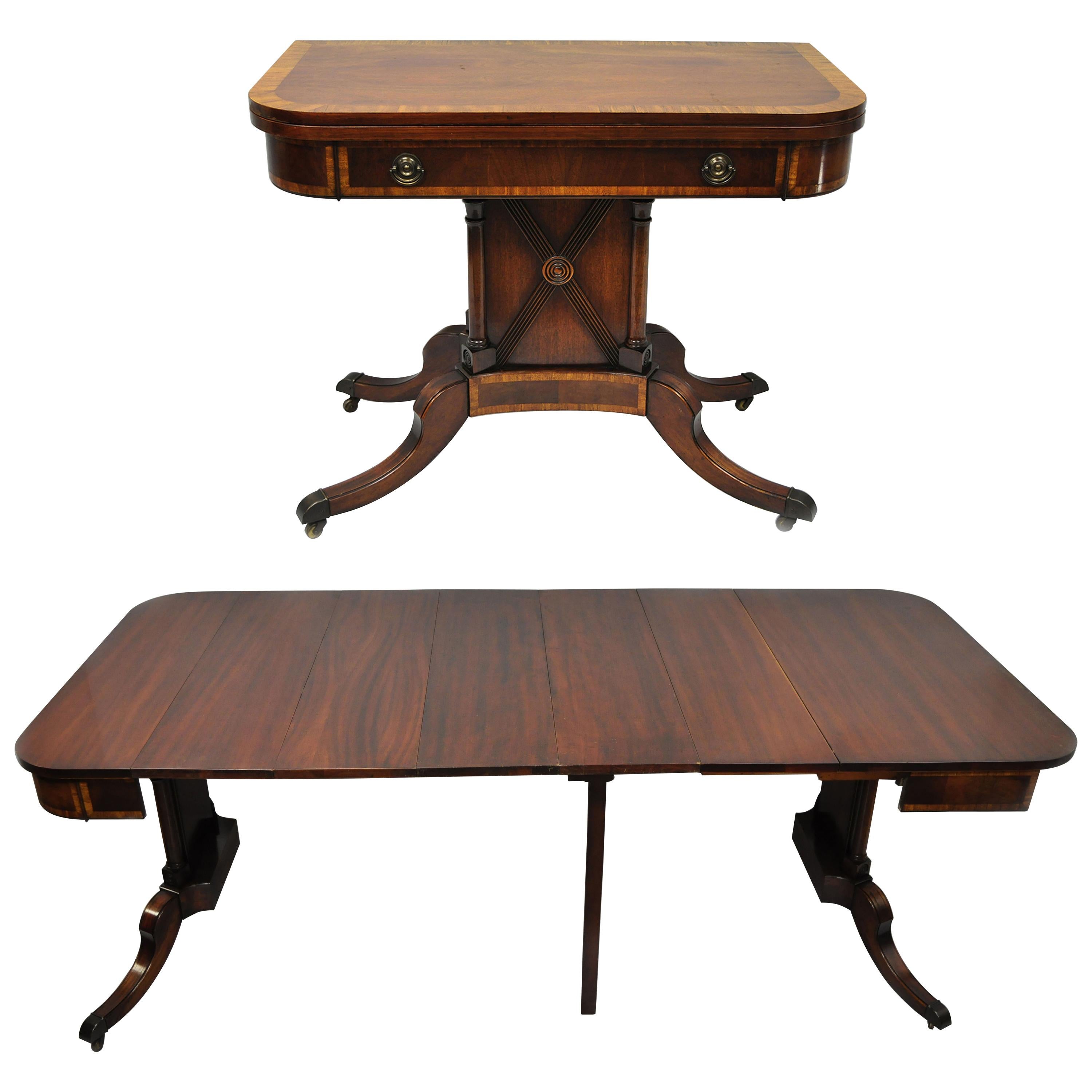 Karges Banded Mahogany Regency Style Extension Dining Table Game Table Console