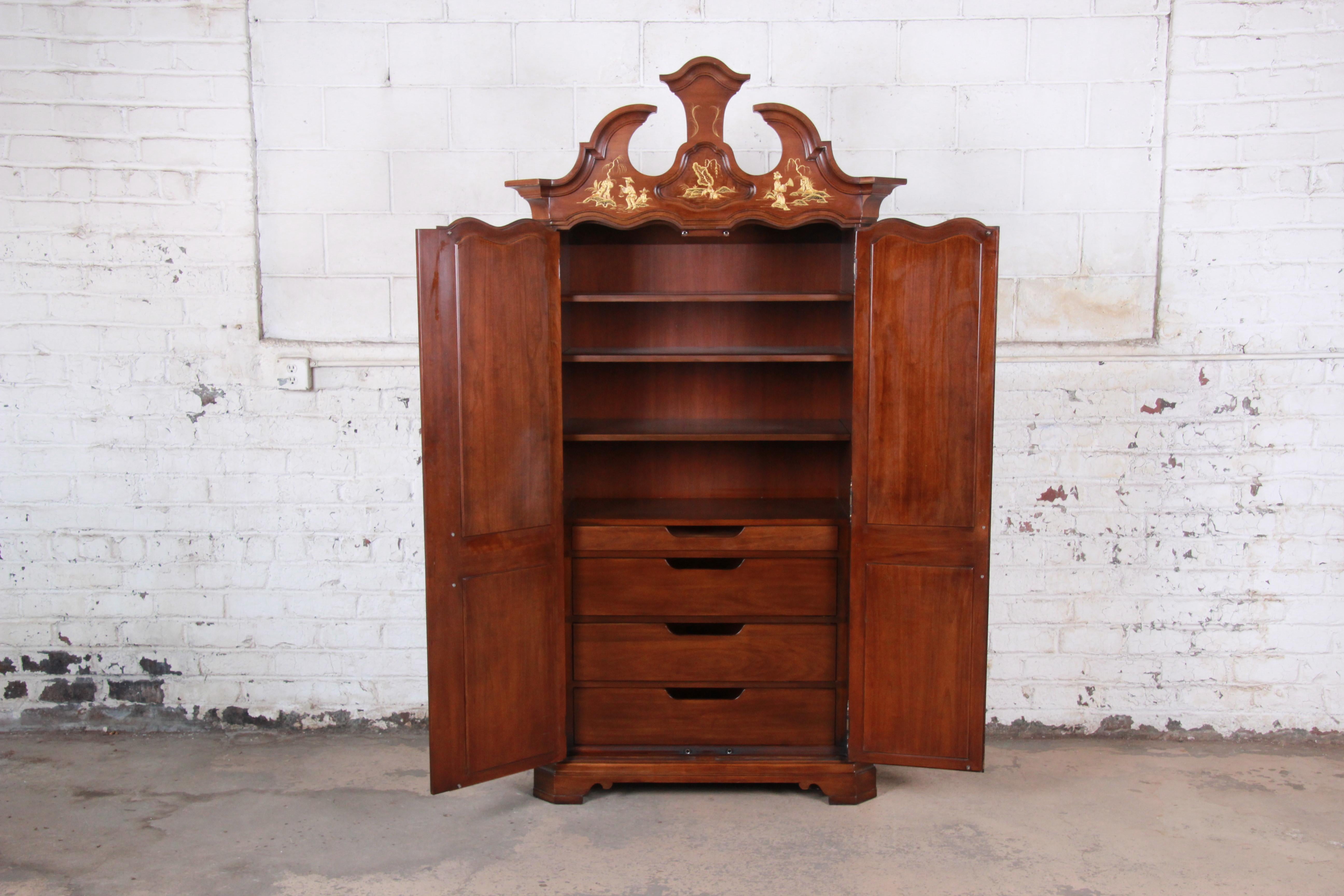 Karges Burl and Cherrywood Hollywood Regency Chinoiserie Armoire Dresser 6