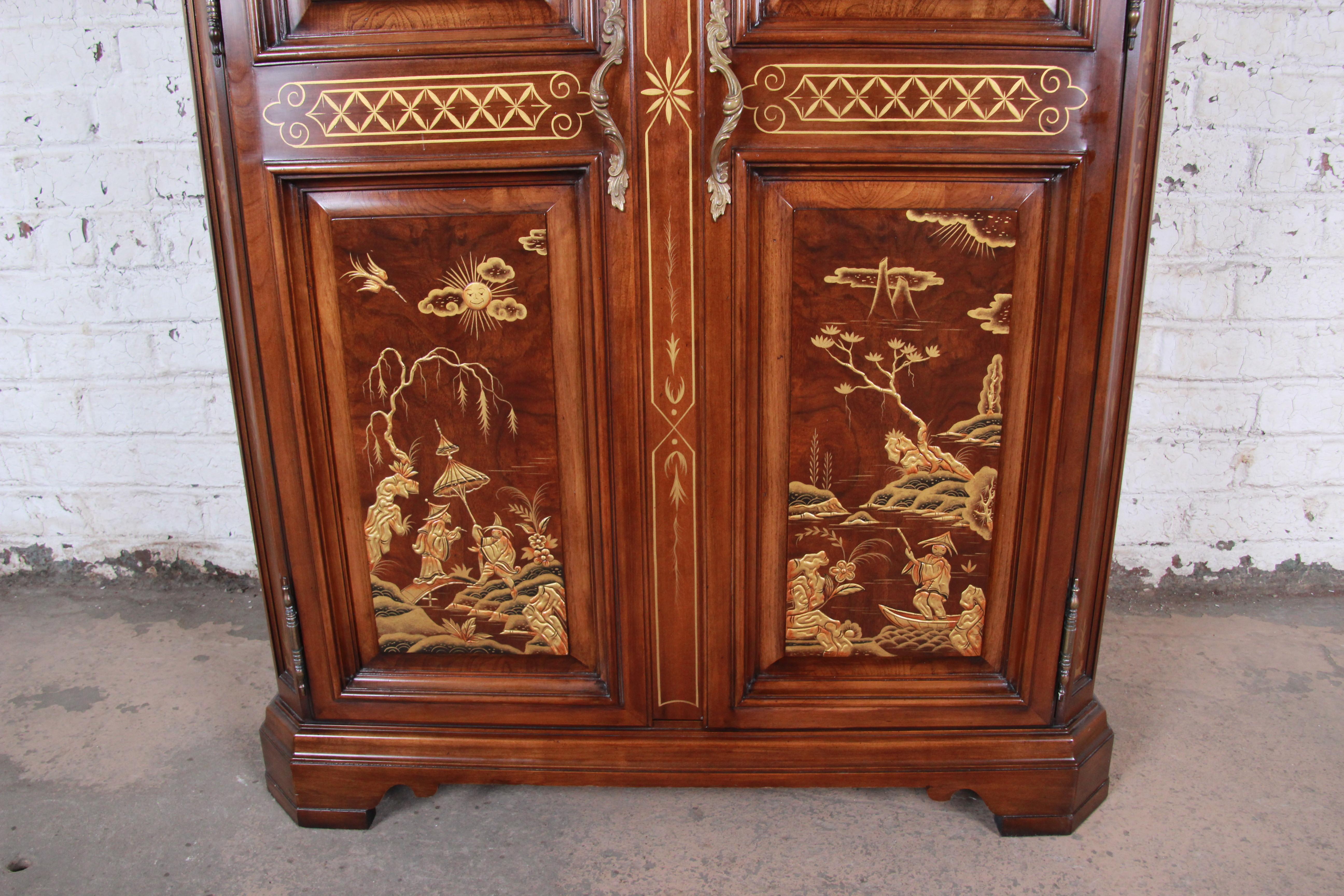 Karges Burl and Cherrywood Hollywood Regency Chinoiserie Armoire Dresser 2