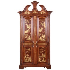 Vintage Karges Burl and Cherrywood Hollywood Regency Chinoiserie Armoire Dresser