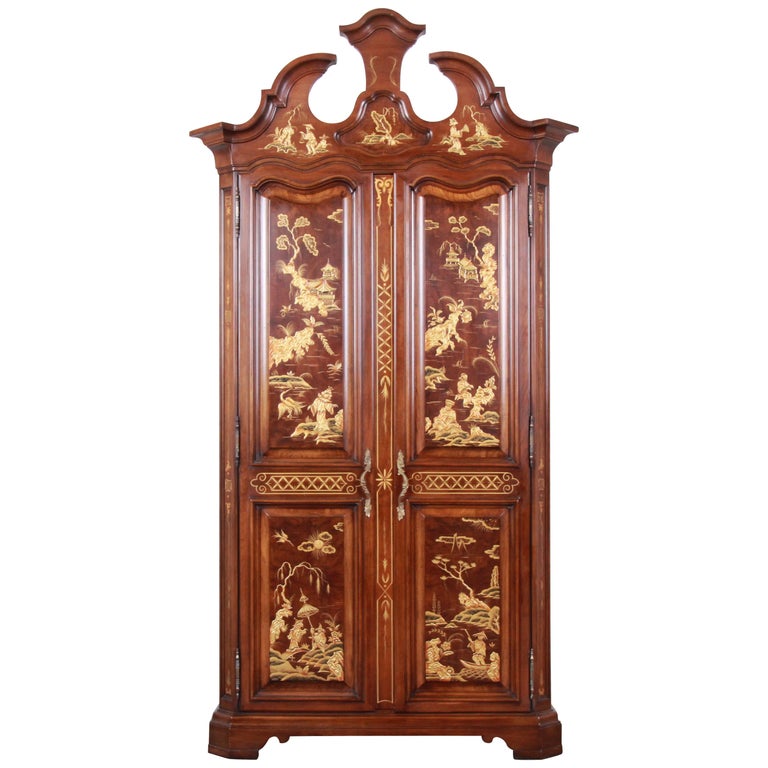 Karges Burl And Cherrywood Hollywood Regency Chinoiserie Armoire
