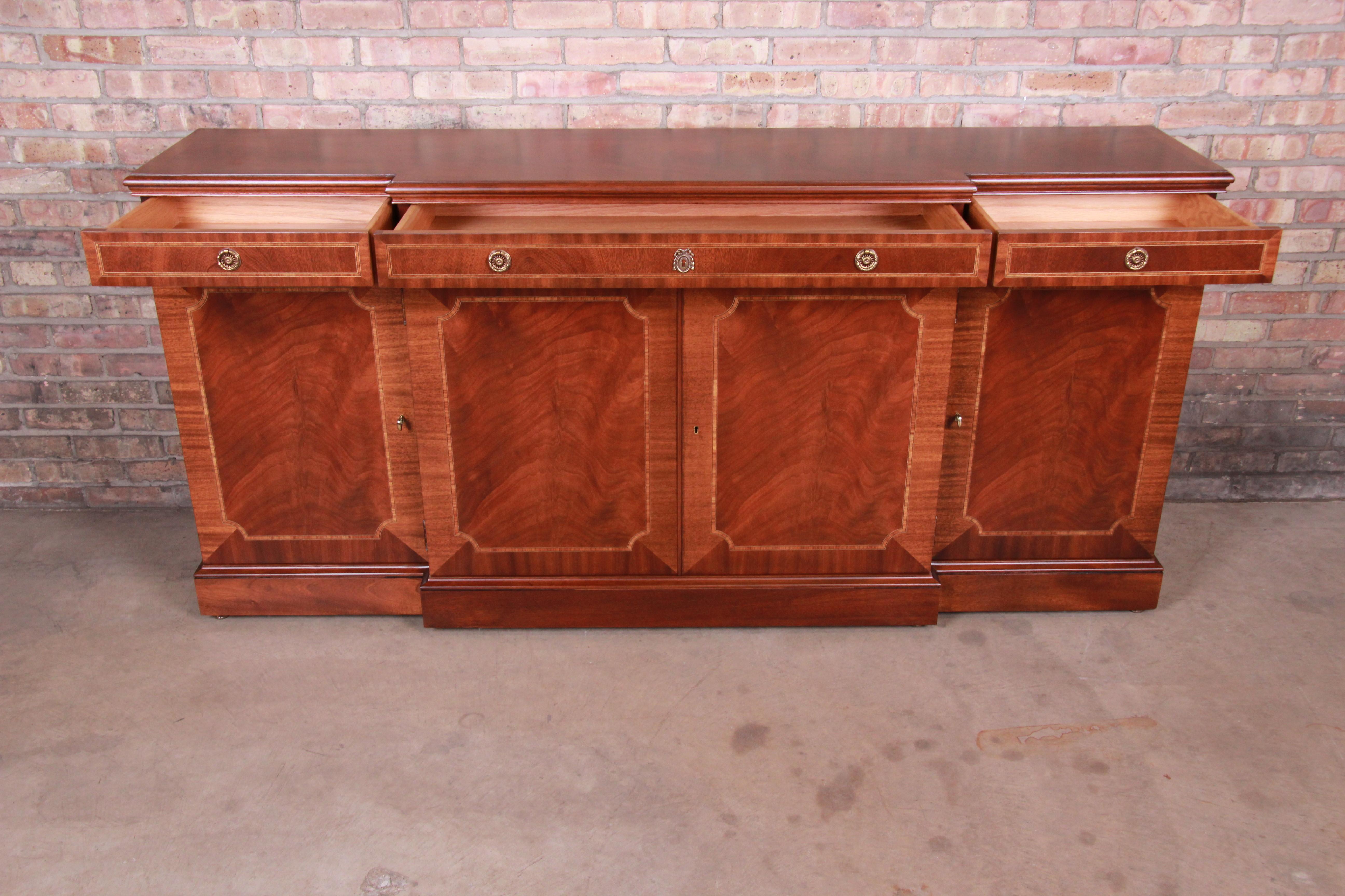 20th Century Karges Chippendale Inlaid Mahogany Sideboard Credenza or Bar Cabinet, Restored