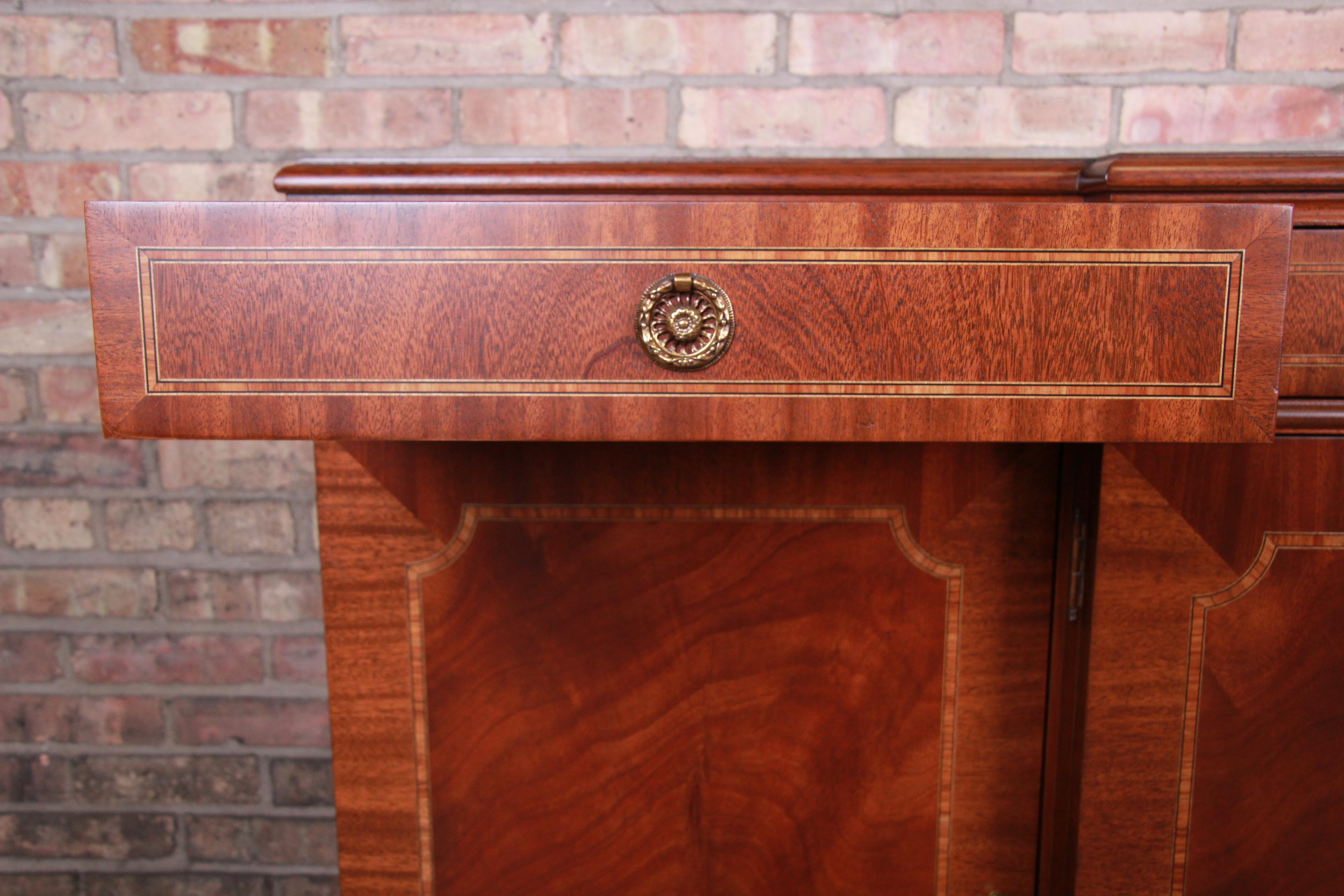 Karges Chippendale Inlaid Mahogany Sideboard Credenza or Bar Cabinet, Restored 1