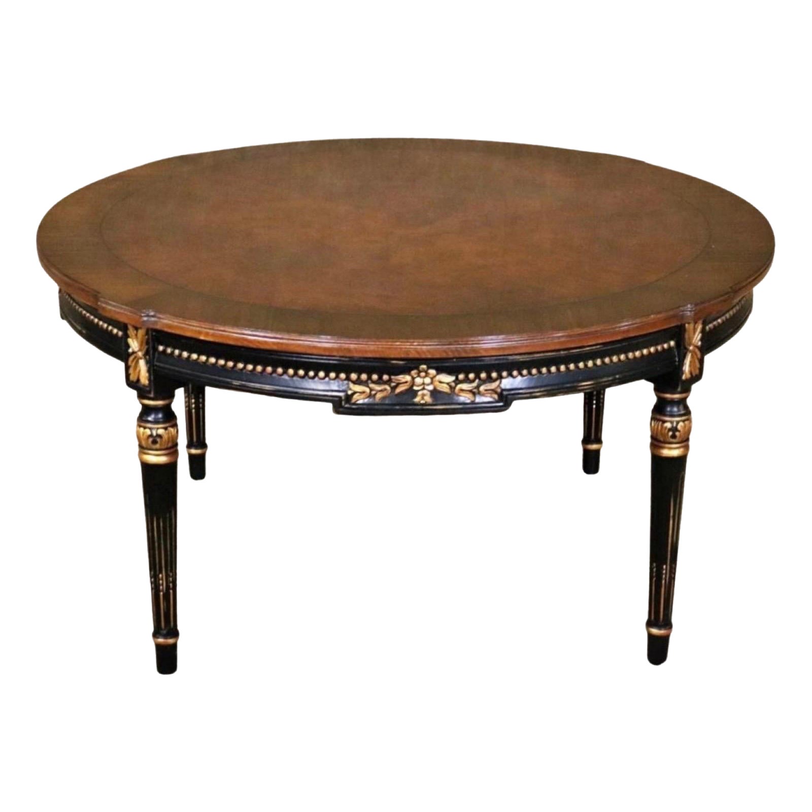 Karges Directoire Style Carved Round Coffee Table with Gilt For Sale