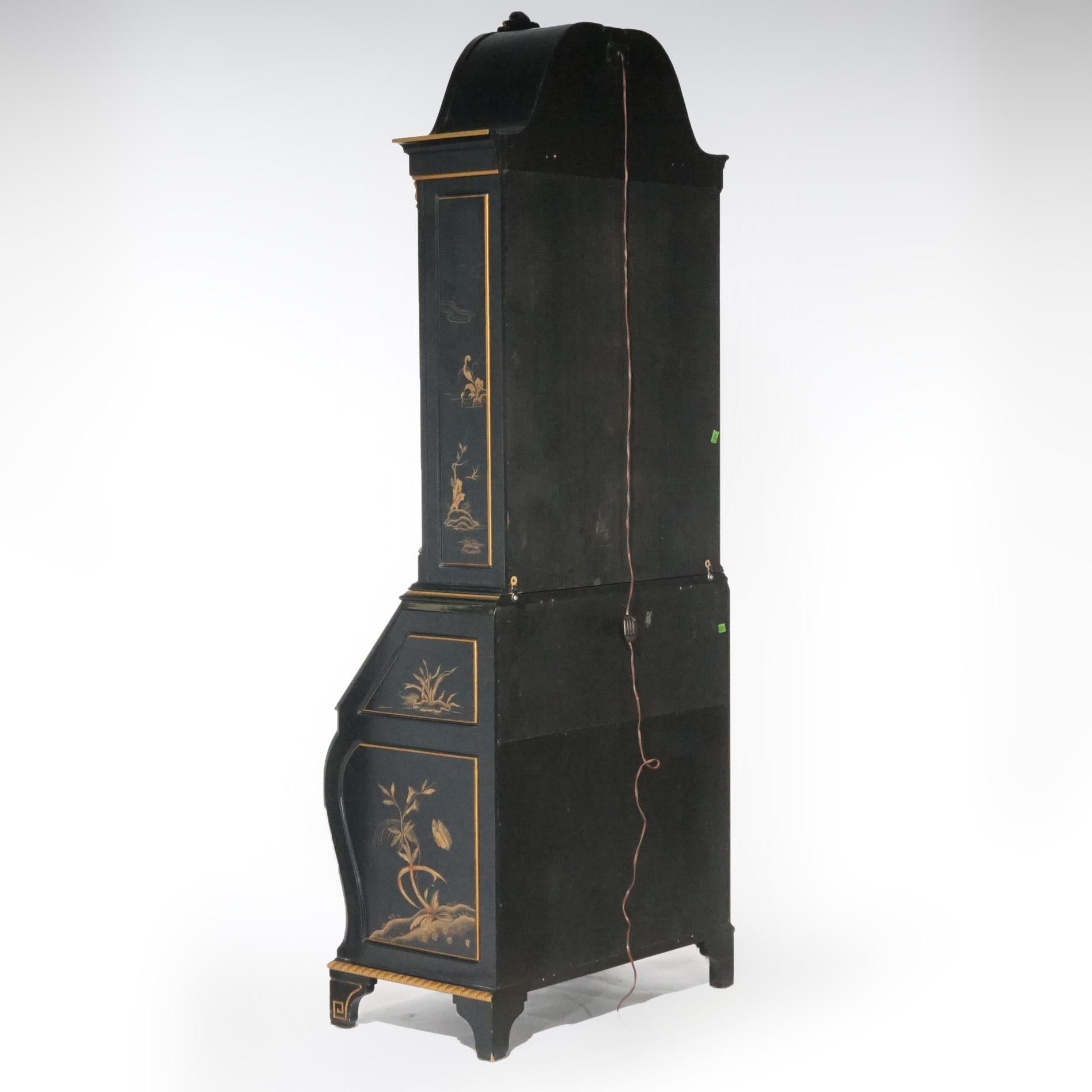 Karges Ebonized, Gilt & Chinoiserie Decorated Secretary Desk 20th Century 6