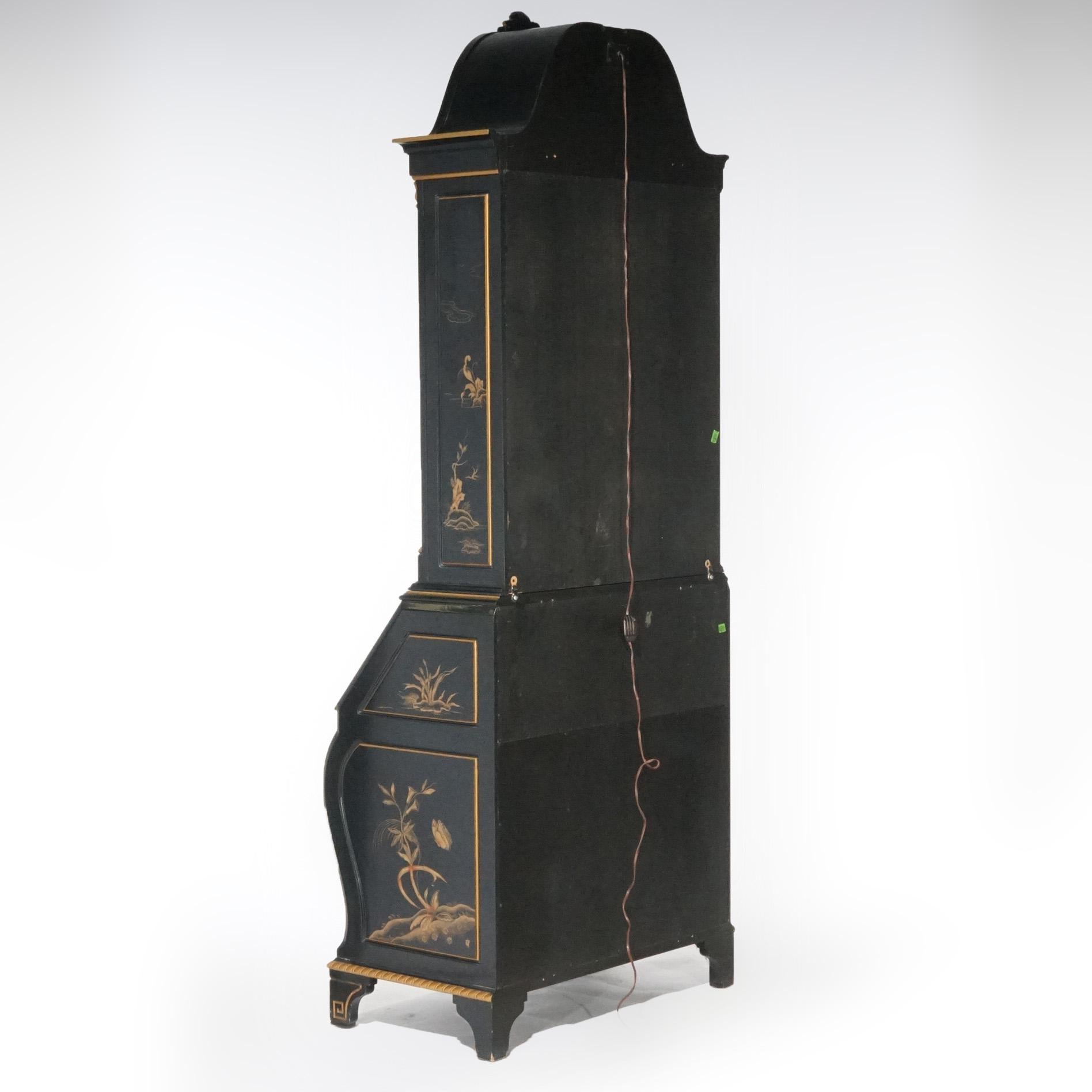 Karges Ebonized, Gilt & Chinoiserie Decorated Secretary Desk 20th Century For Sale 6