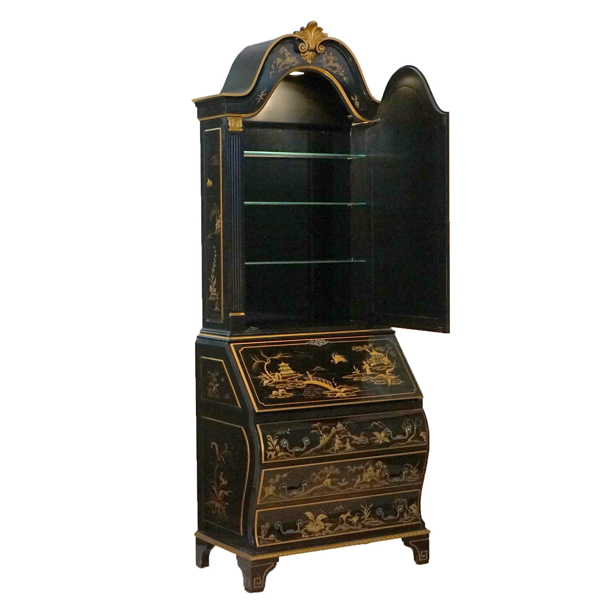 Karges Ebonized, Gilt & Chinoiserie Decorated Secretary Desk 20th Century For Sale 10