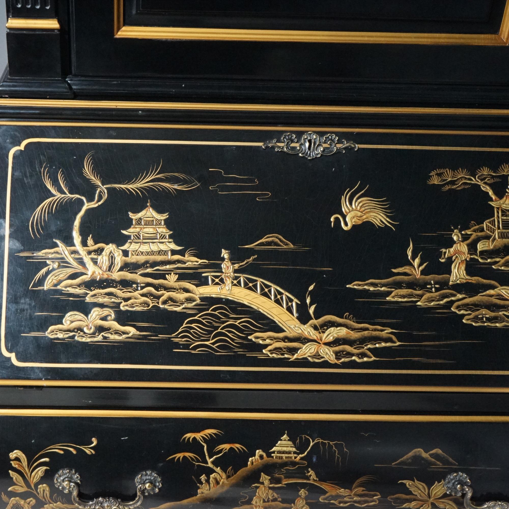Secrétaire de bureau Karges ébénisé, doré et décoré de chinoiserie 20ème siècle en vente 10