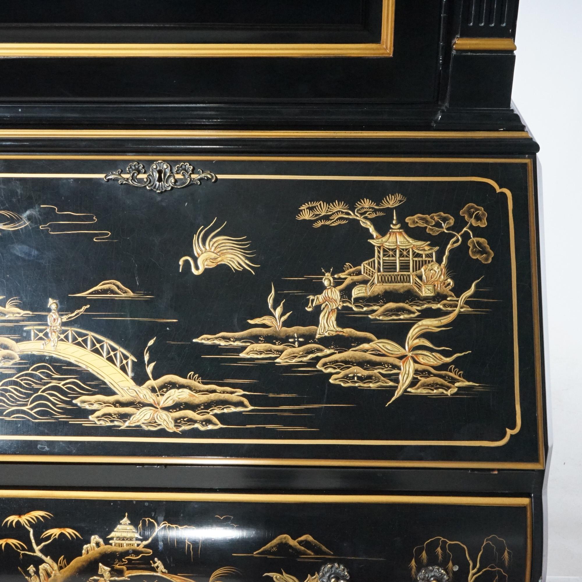 Secrétaire de bureau Karges ébénisé, doré et décoré de chinoiserie 20ème siècle en vente 11