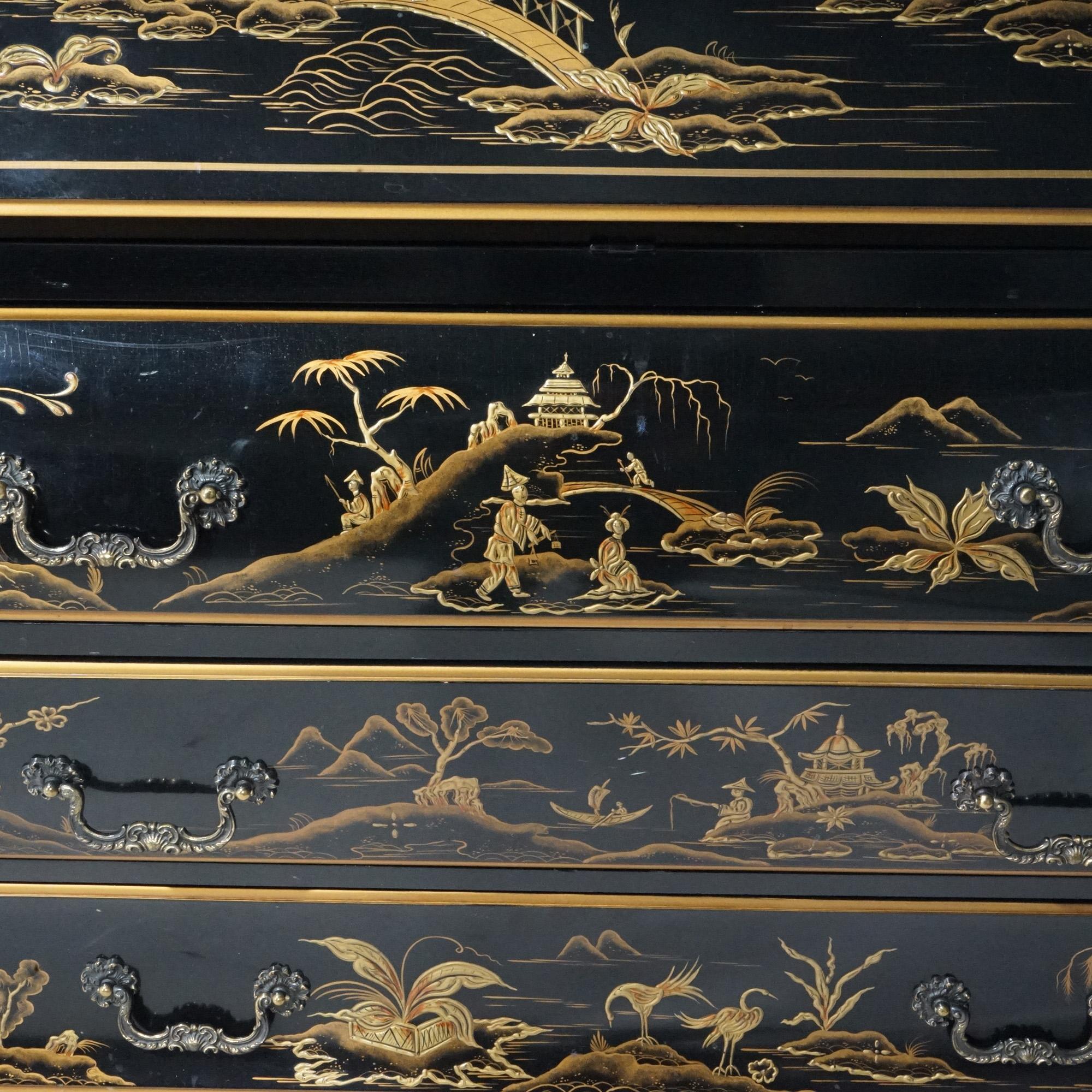 Karges Ebonized, Gilt & Chinoiserie Decorated Secretary Desk 20th Century For Sale 14