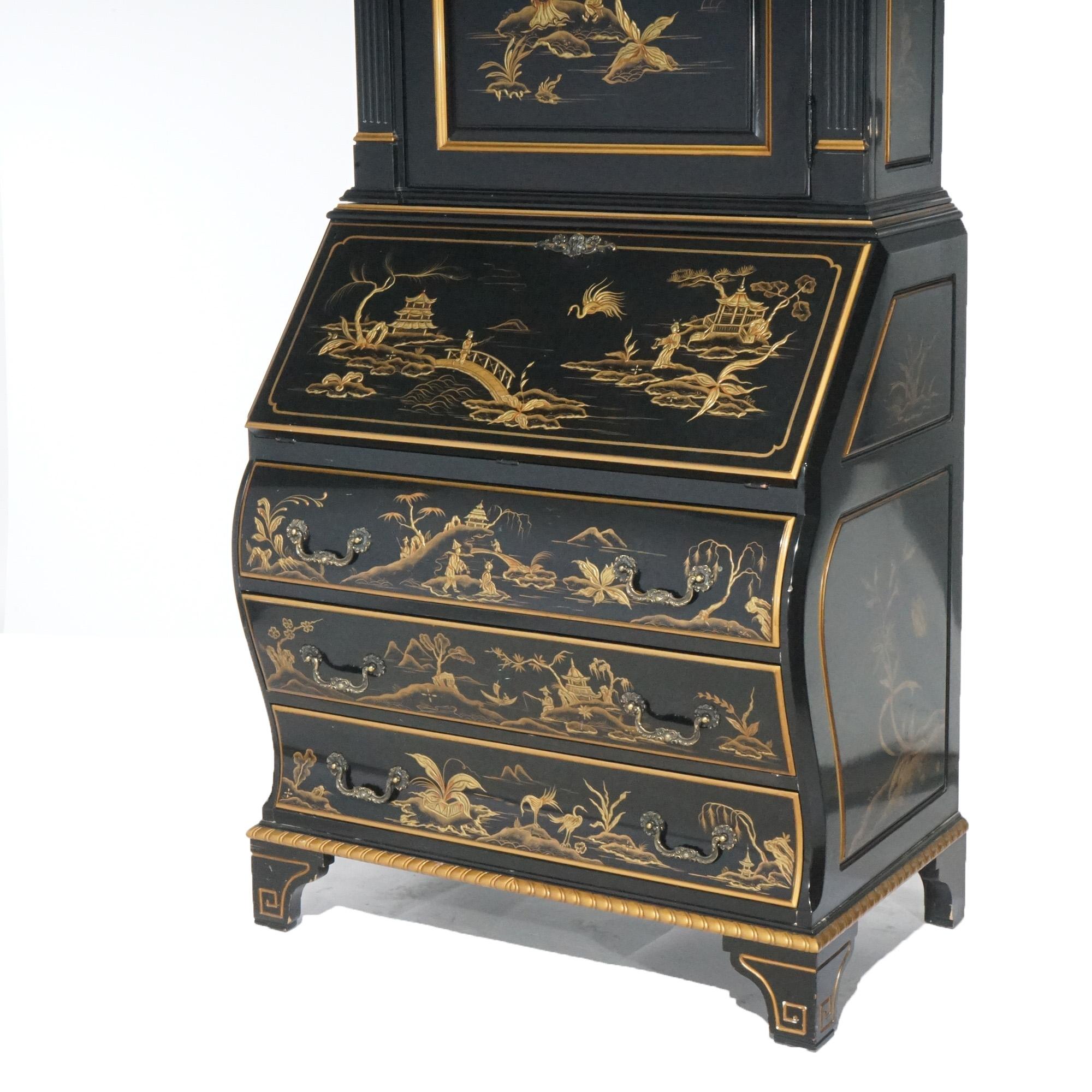 Karges Ebonized, Gilt & Chinoiserie Decorated Secretary Desk 20th Century For Sale 1