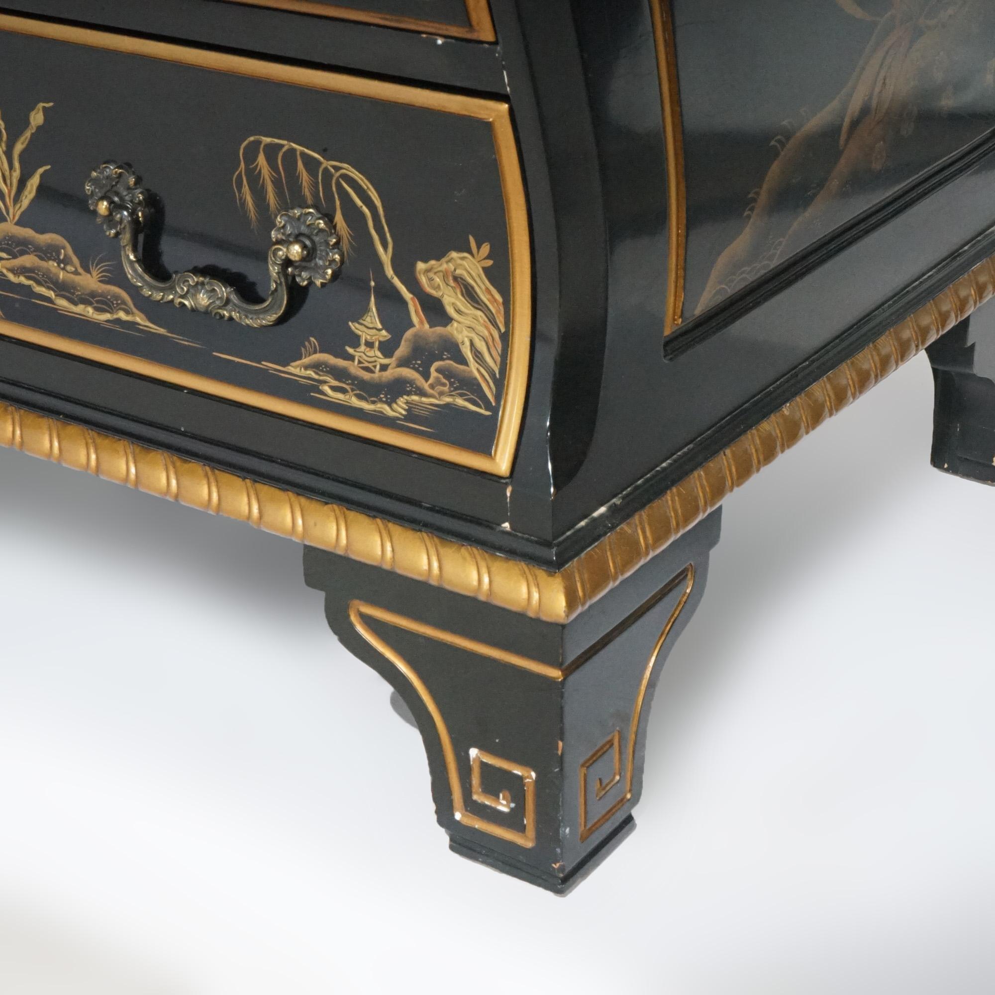 Karges Ebonized, Gilt & Chinoiserie Decorated Secretary Desk 20th Century For Sale 3
