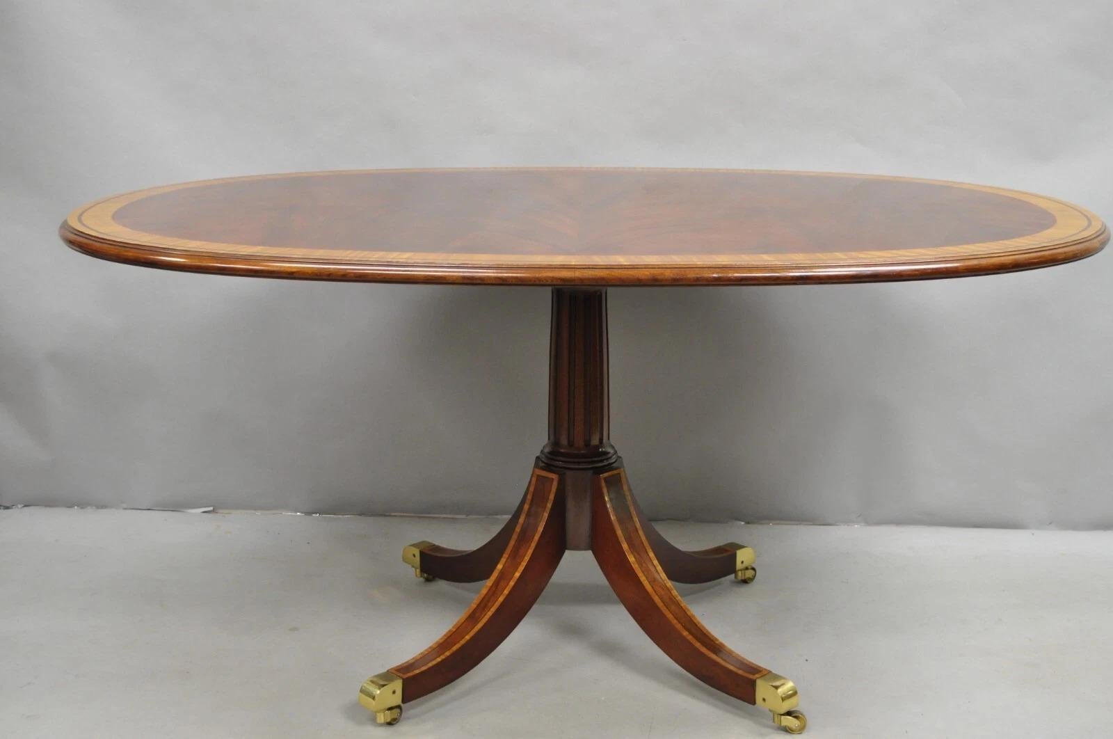 Karges English Duncan Phyfe Satinwood Banded Crotch Mahogany Oval Dining Table For Sale 5