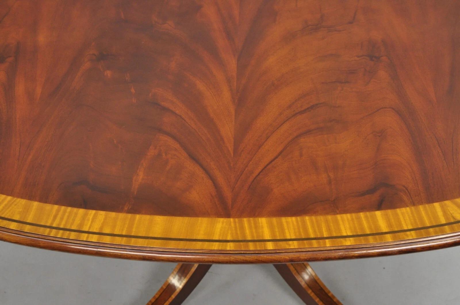 20th Century Karges English Duncan Phyfe Satinwood Banded Crotch Mahogany Oval Dining Table For Sale