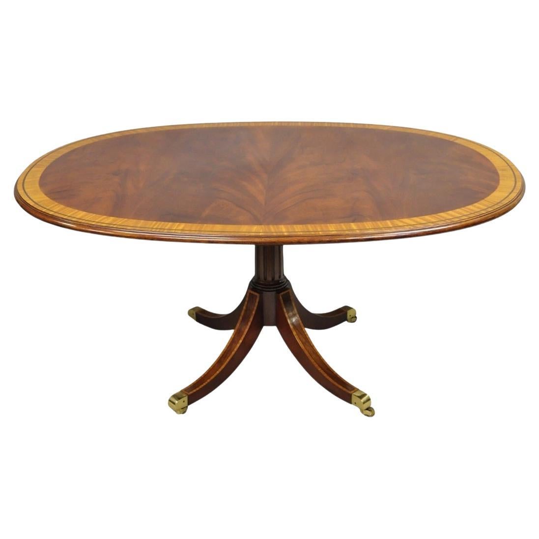Karges English Duncan Phyfe Satinwood Banded Crotch Mahogany Oval Dining Table For Sale