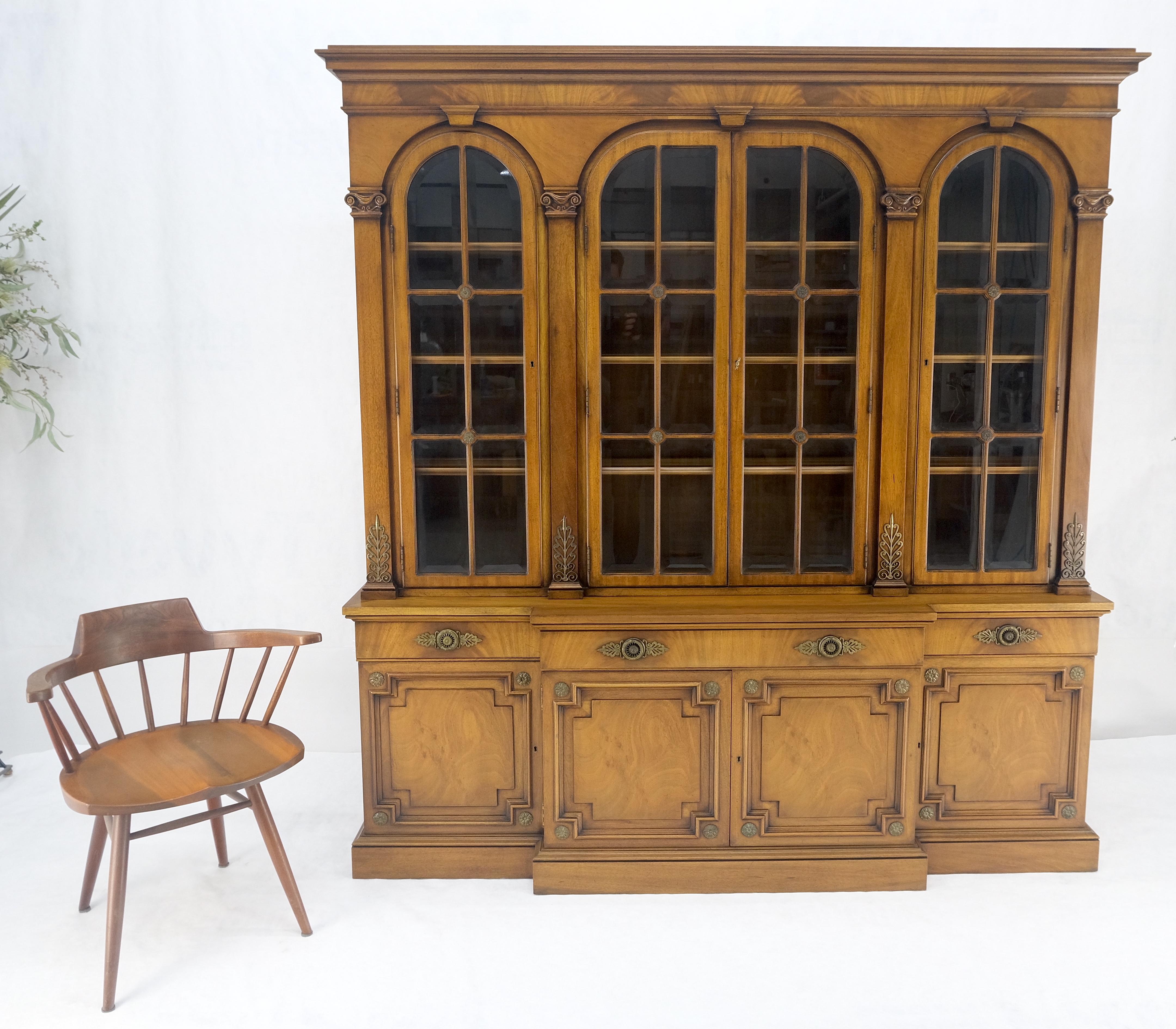 Karges Fine Fruitwood Mid Century Modern Beveled Glass Breakfront Cabinet MINT For Sale 1