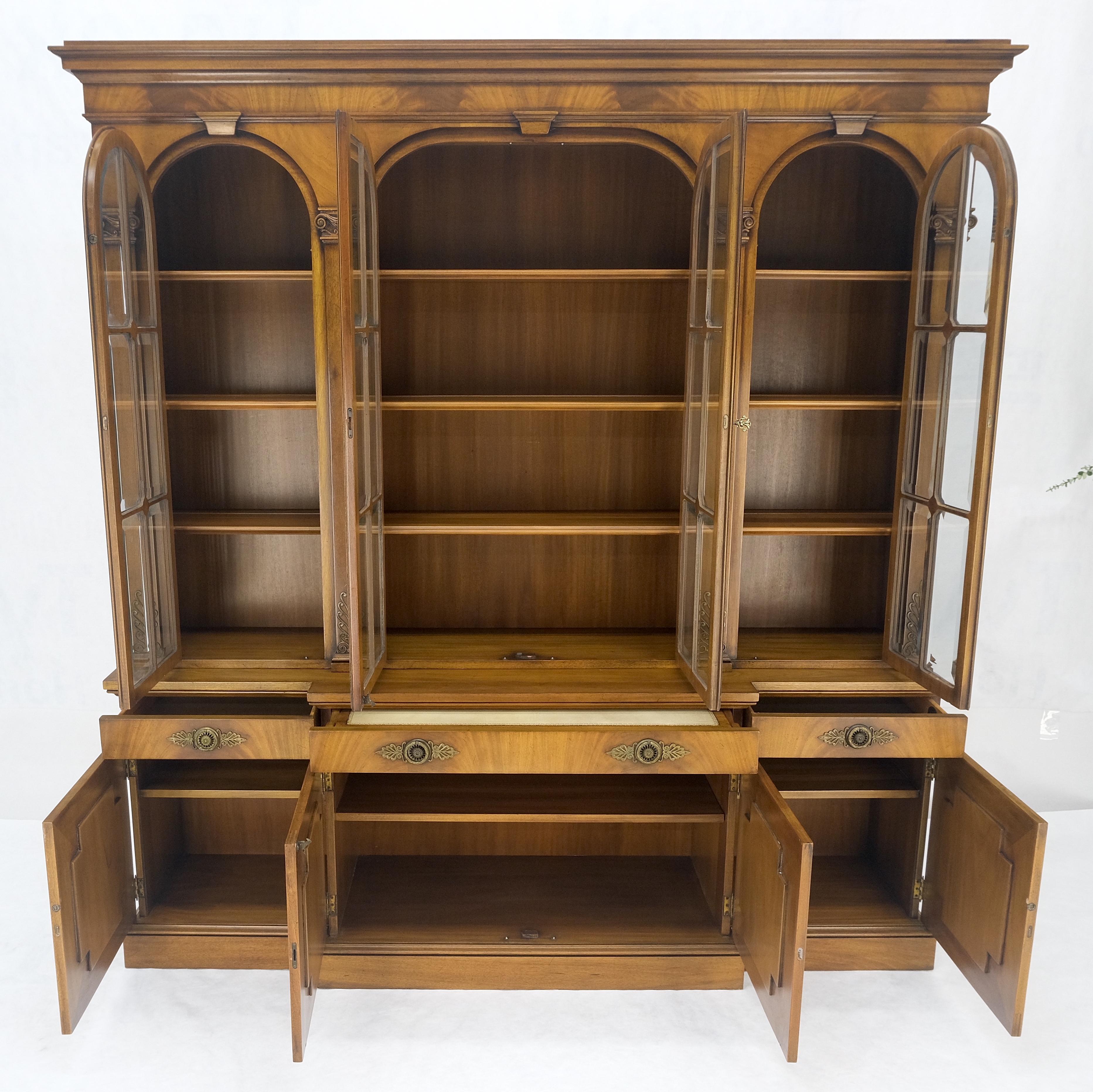 Karges Fine Fruitwood Mid Century Modern Beveled Glass Breakfront Cabinet MINT For Sale 2