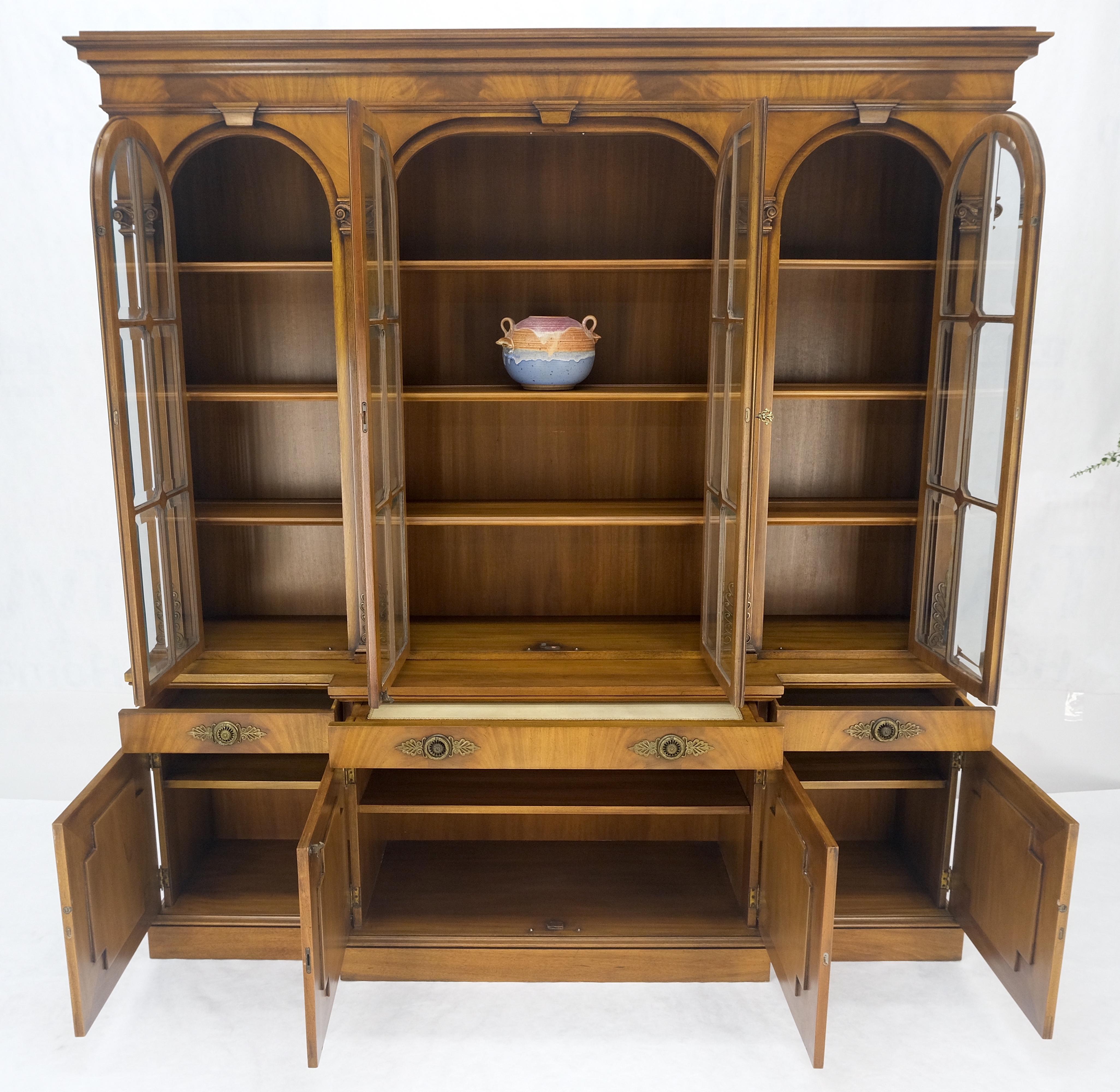 Karges Fine Fruitwood Mid Century Modern Beveled Glass Breakfront Cabinet MINT For Sale 3