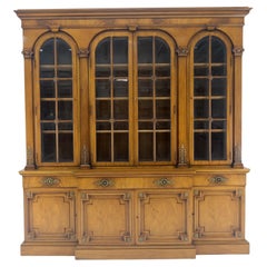 Karges Fine Fruitwood Mid Century Modern Beveled Glass Breakfront Cabinet MINT
