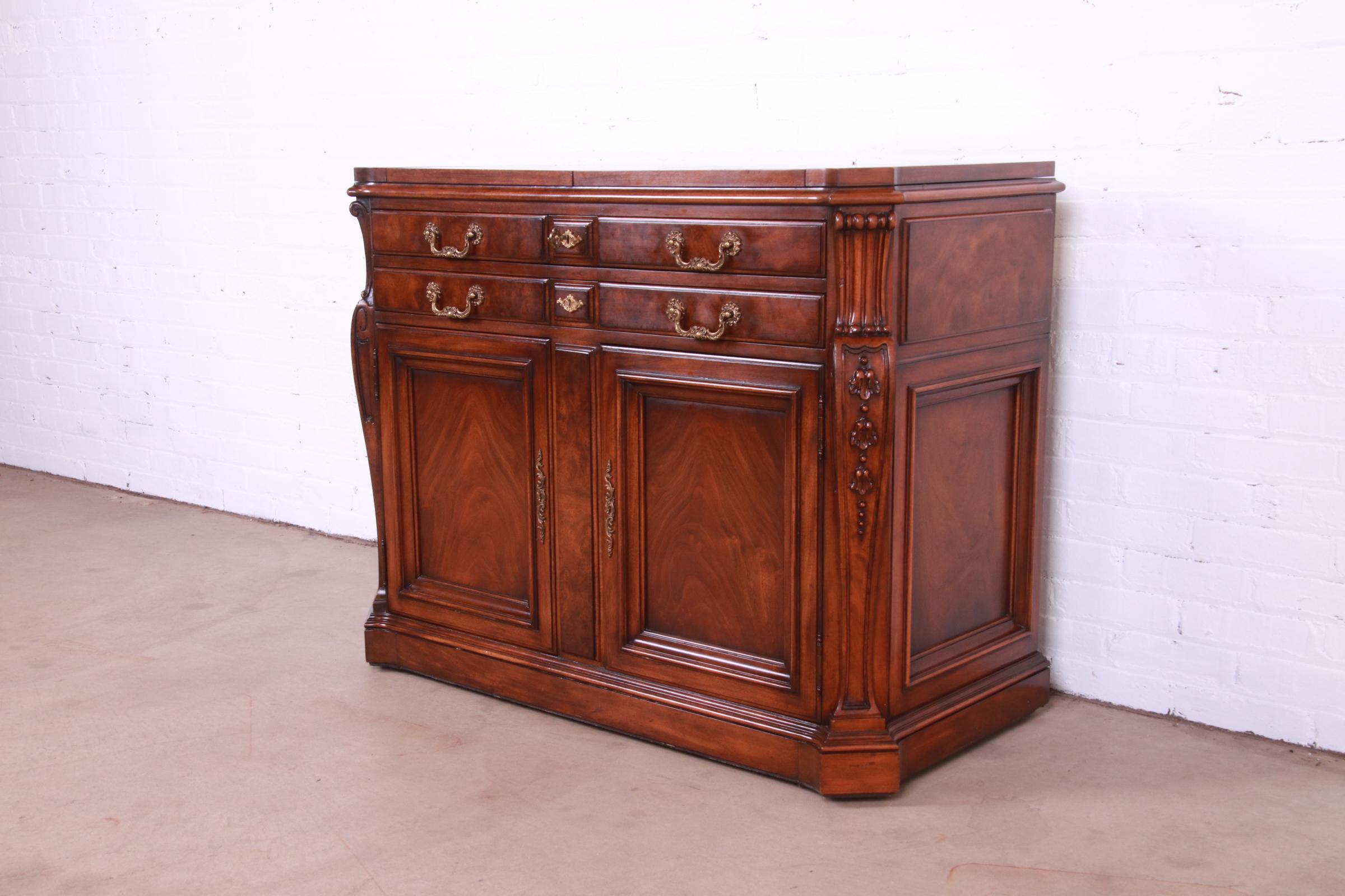 American Karges French Louis XV Burled Walnut Flip Top Server or Bar Cabinet